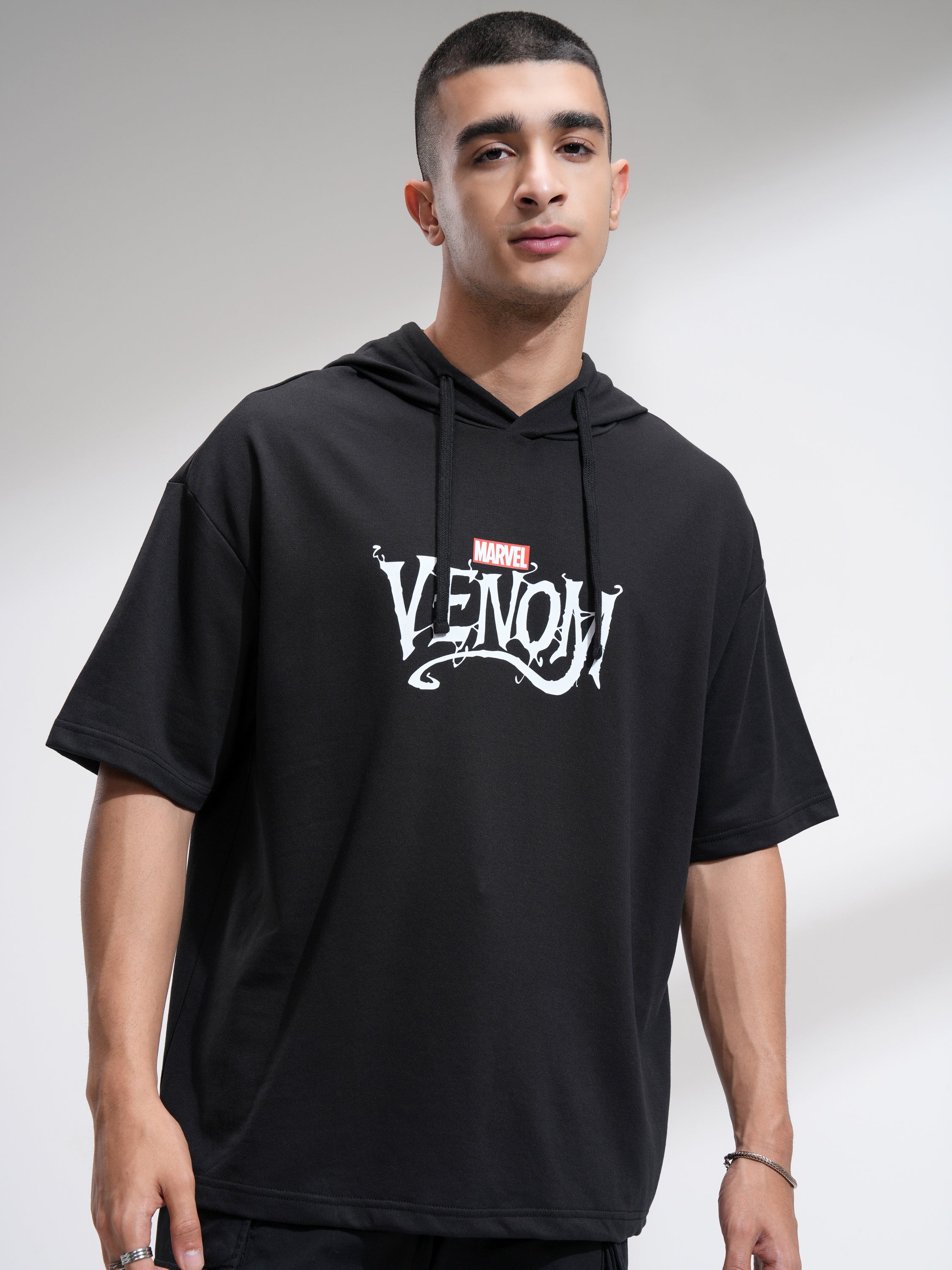 Marvel By Highlander Men Black Venom Hooded Pullover Sweatshirt - Black - Image 3