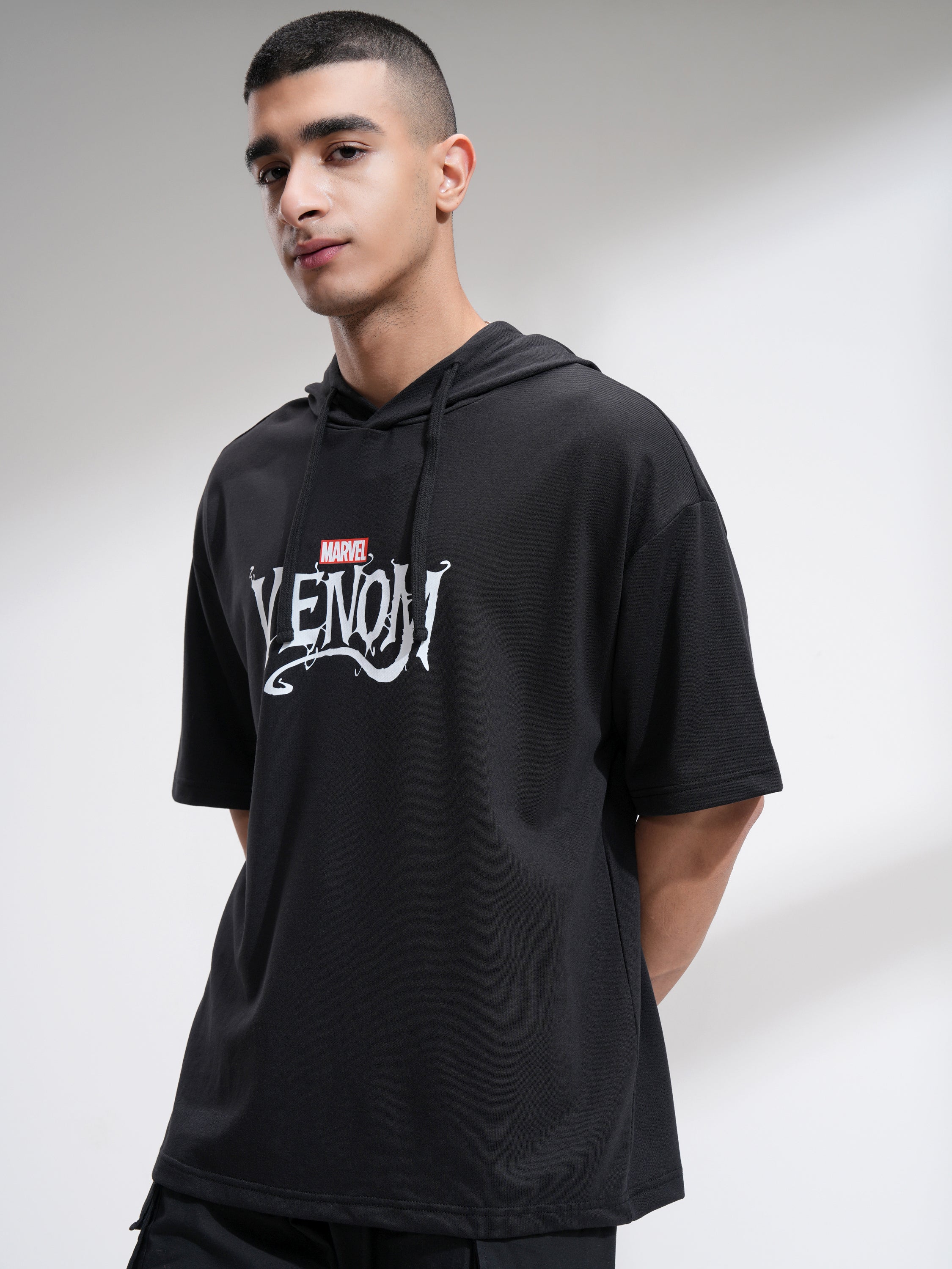 Marvel By Highlander Men Black Venom Hooded Pullover Sweatshirt - Black - Image 4