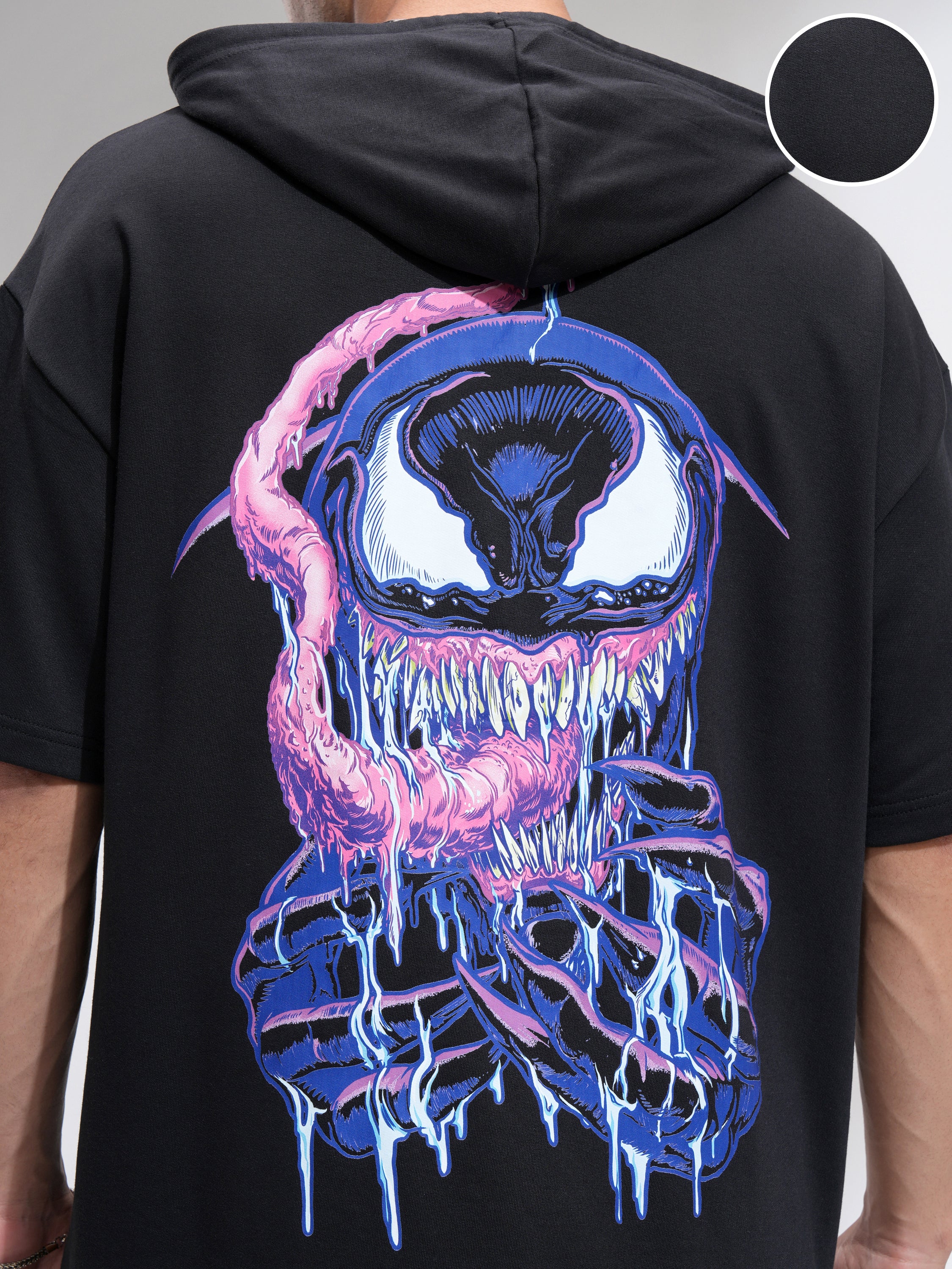 Marvel By Highlander Men Black Venom Hooded Pullover Sweatshirt - Black - Image 5