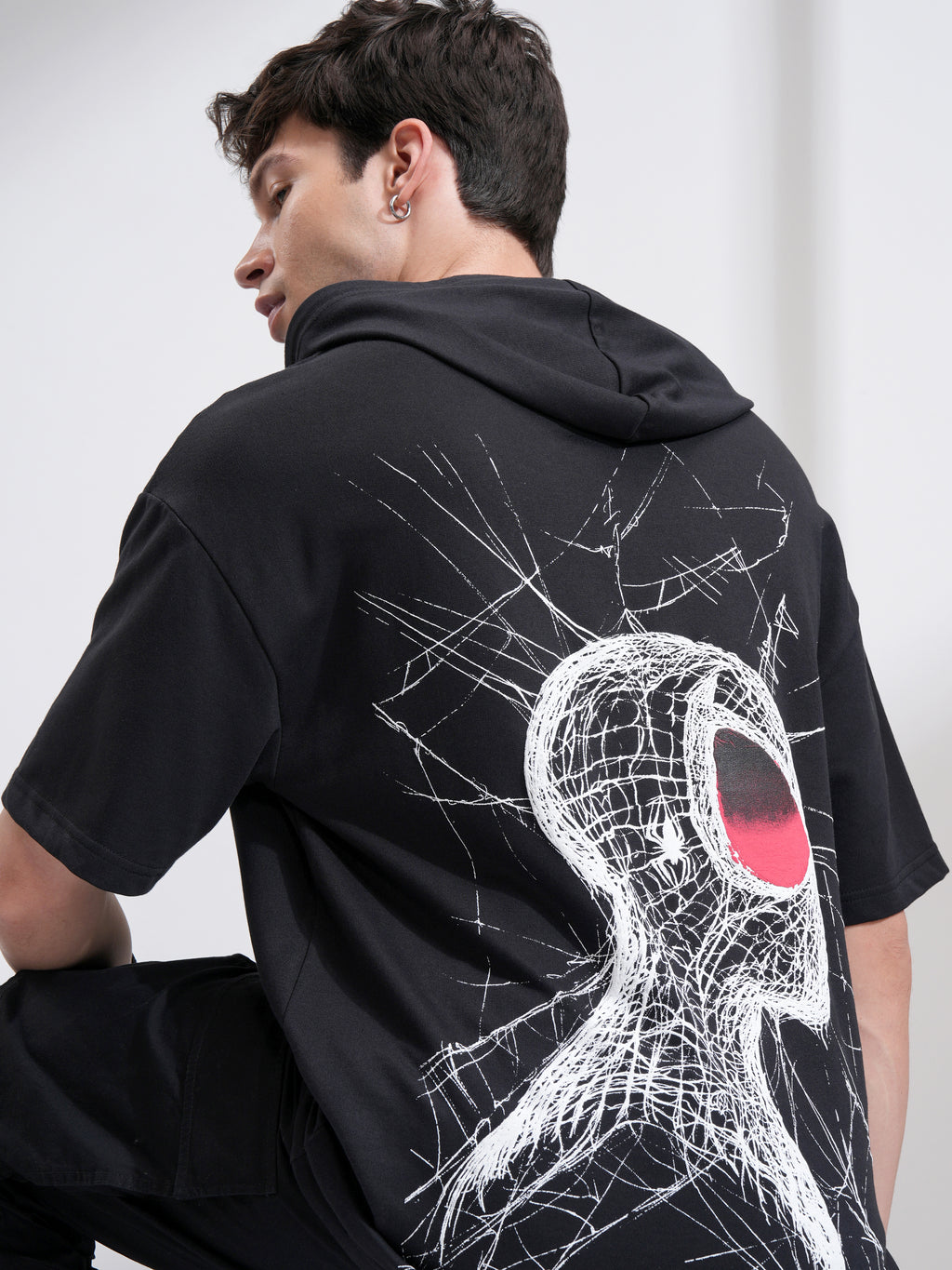 Marvel By Highlander Men Black Spider-Man Hooded Pullover Sweatshirt - Black - Image 1