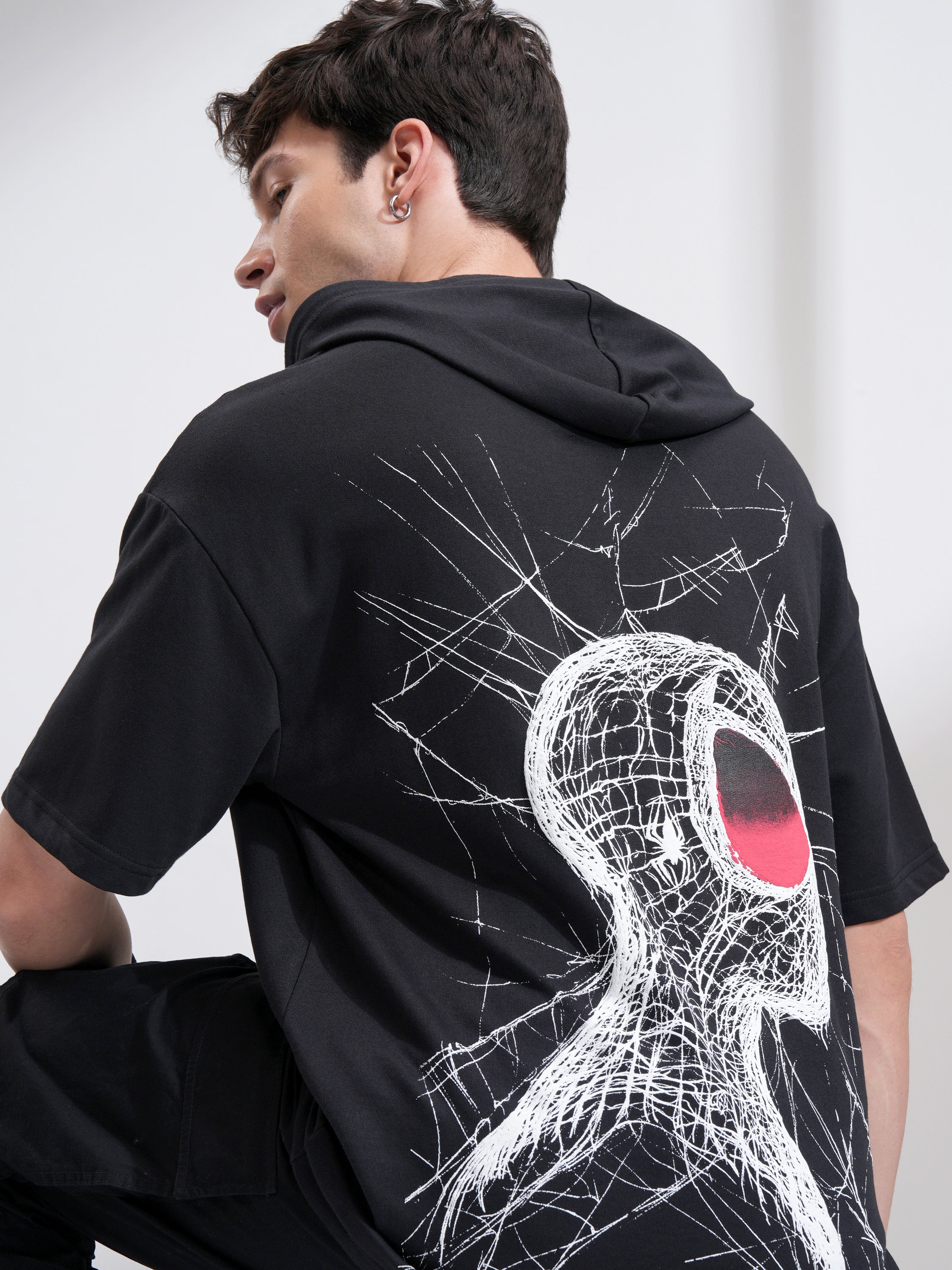 Marvel By Highlander Men Black Spider-Man Hooded Pullover Sweatshirt - Black - Image 1