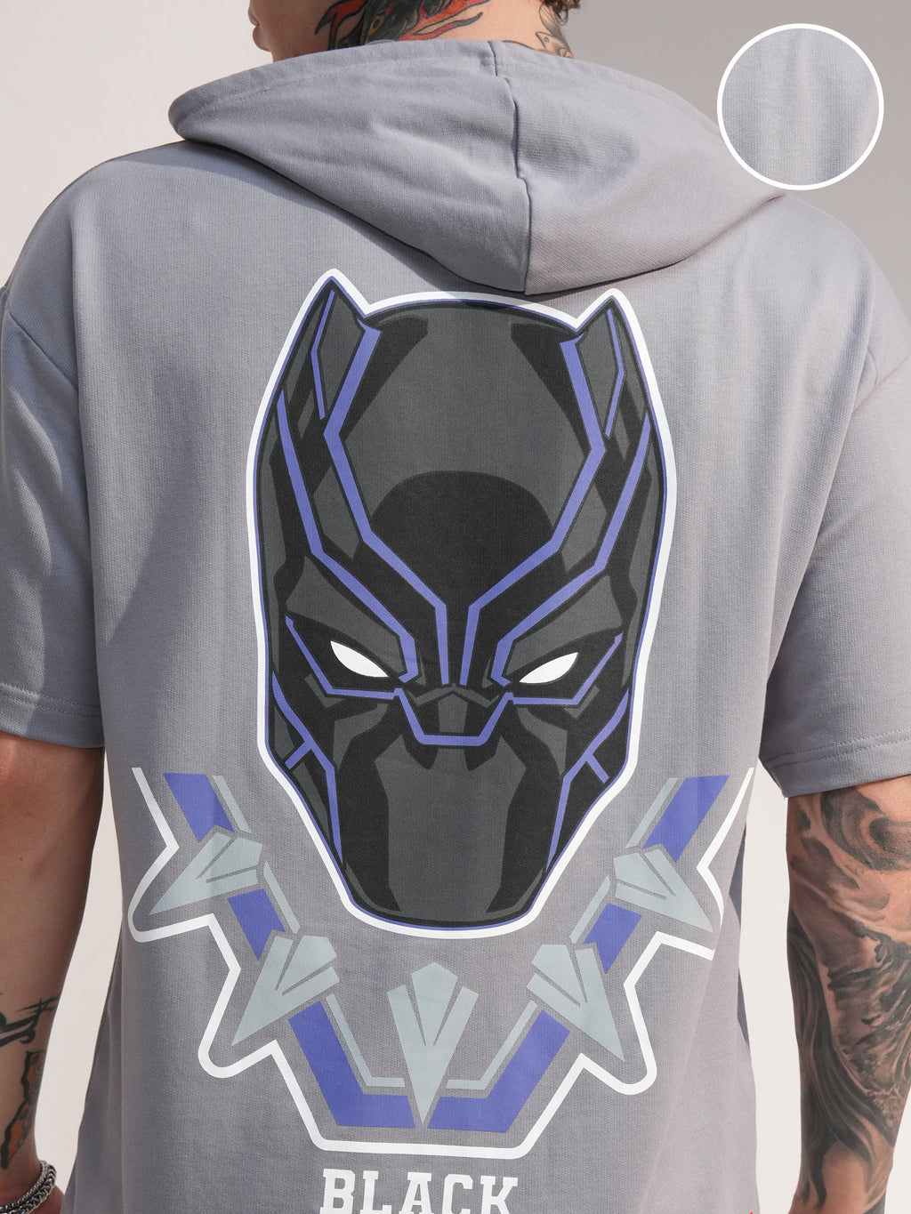 Marvel By Highlander Men Grey Black Panther Hooded Pullover Sweatshirt - Grey - Image 5