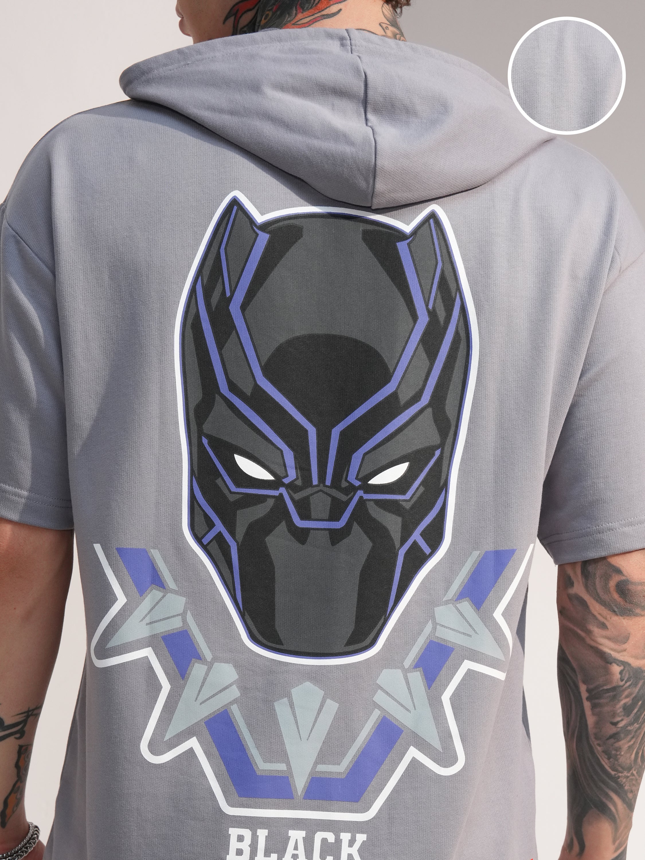 Marvel By Highlander Men Grey Black Panther Hooded Pullover Sweatshirt - Grey - Image 5