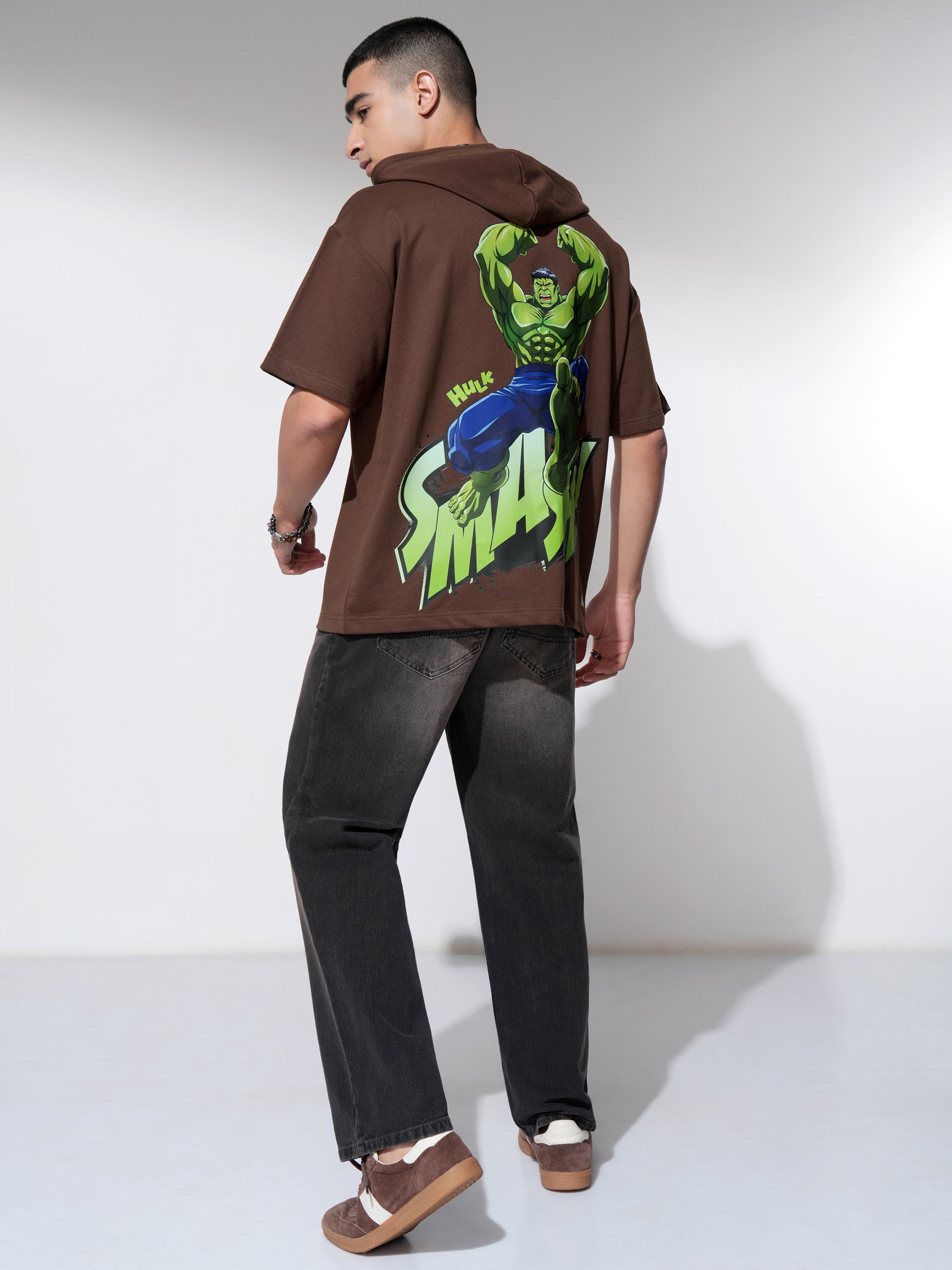 Marvel By Highlander Men Brown Hulk Hooded Pullover Sweatshirt - Brown - Image 2