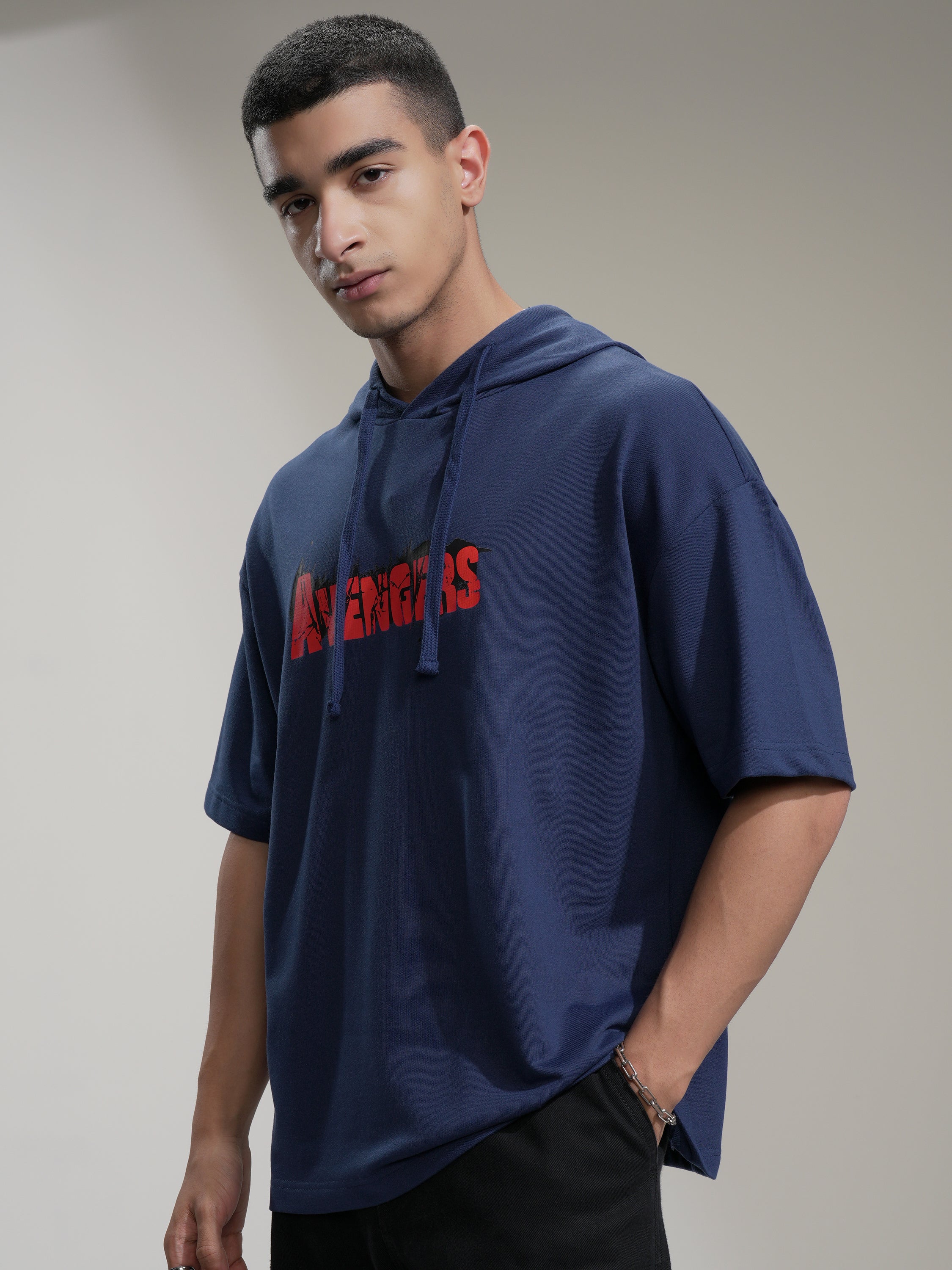 Marvel By Highlander Men Navy Blue Avengers Hooded Pullover Sweatshirt - Navy Blue - Image 4
