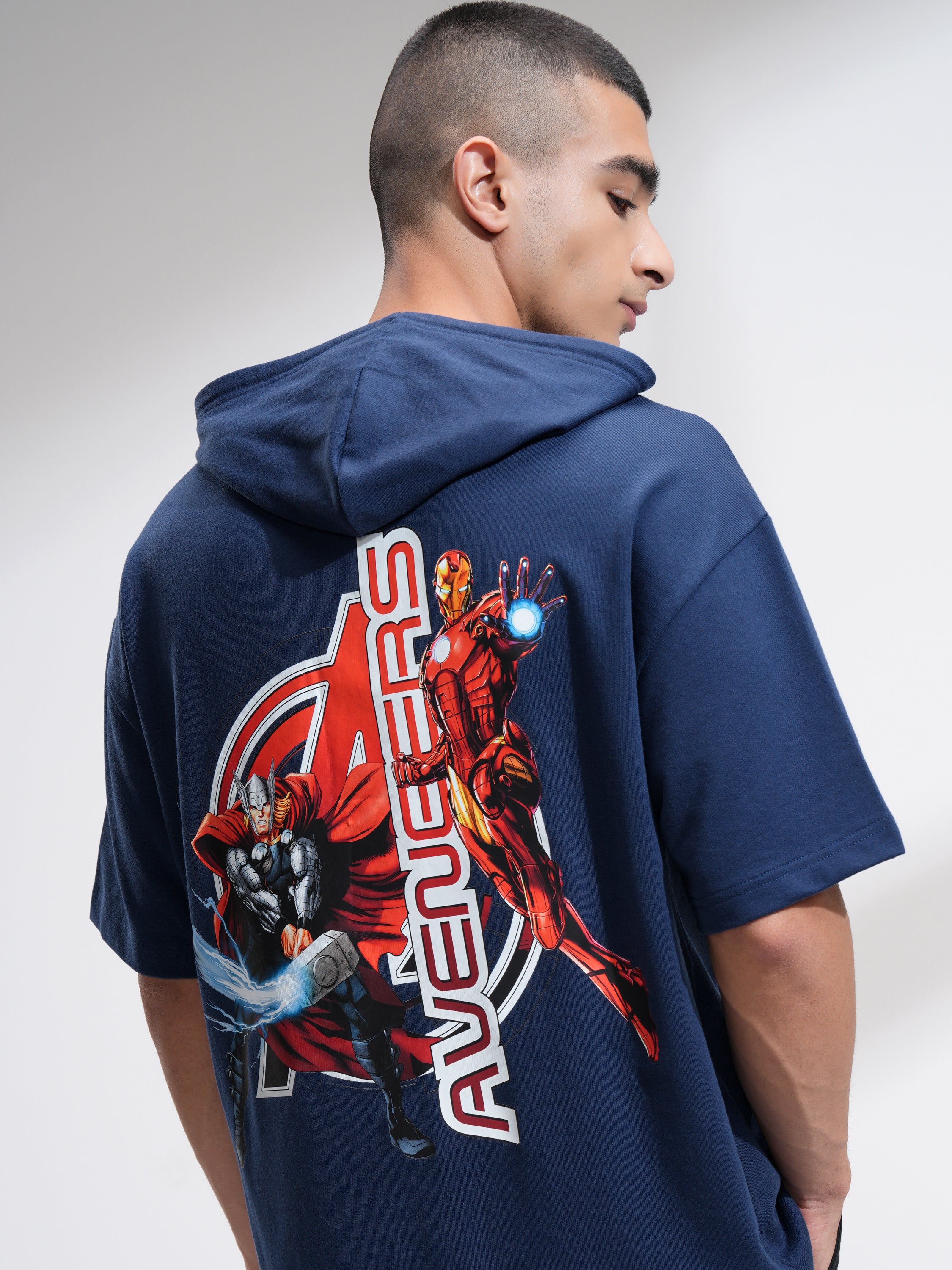 Marvel By Highlander Men Navy Blue Avengers Hooded Pullover Sweatshirt - Navy Blue - Image 1