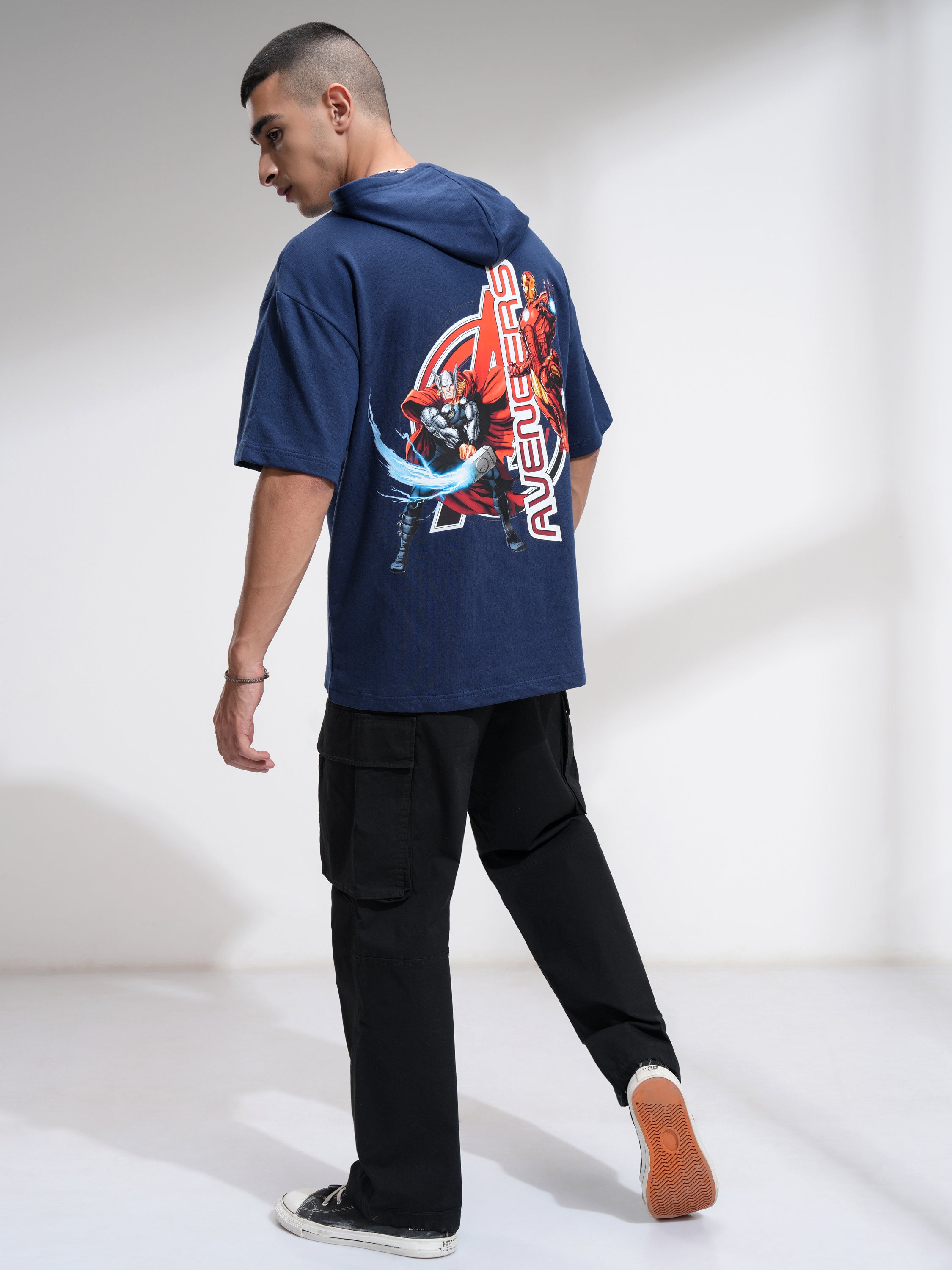 Marvel By Highlander Men Navy Blue Avengers Hooded Pullover Sweatshirt - Navy Blue - Image 2