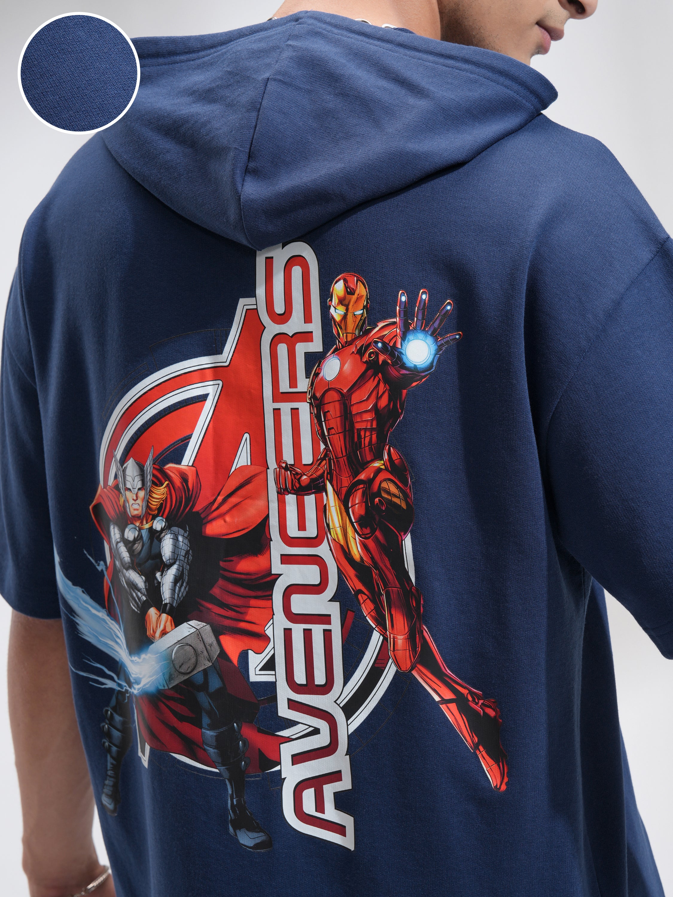 Marvel By Highlander Men Navy Blue Avengers Hooded Pullover Sweatshirt - Navy Blue - Image 5