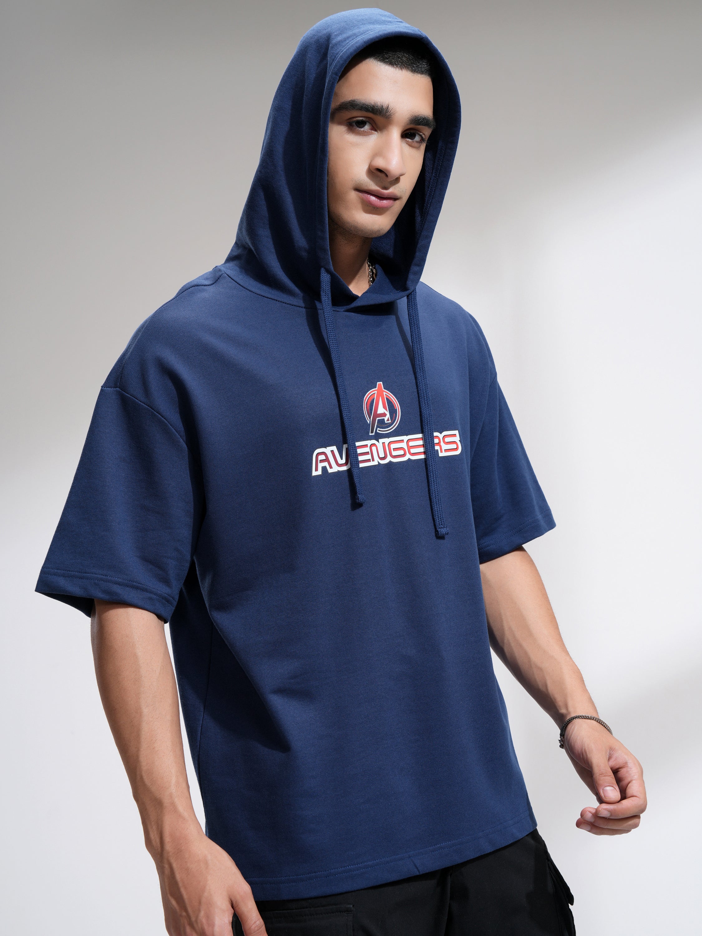 Marvel By Highlander Men Navy Blue Avengers Hooded Pullover Sweatshirt - Navy Blue - Image 6