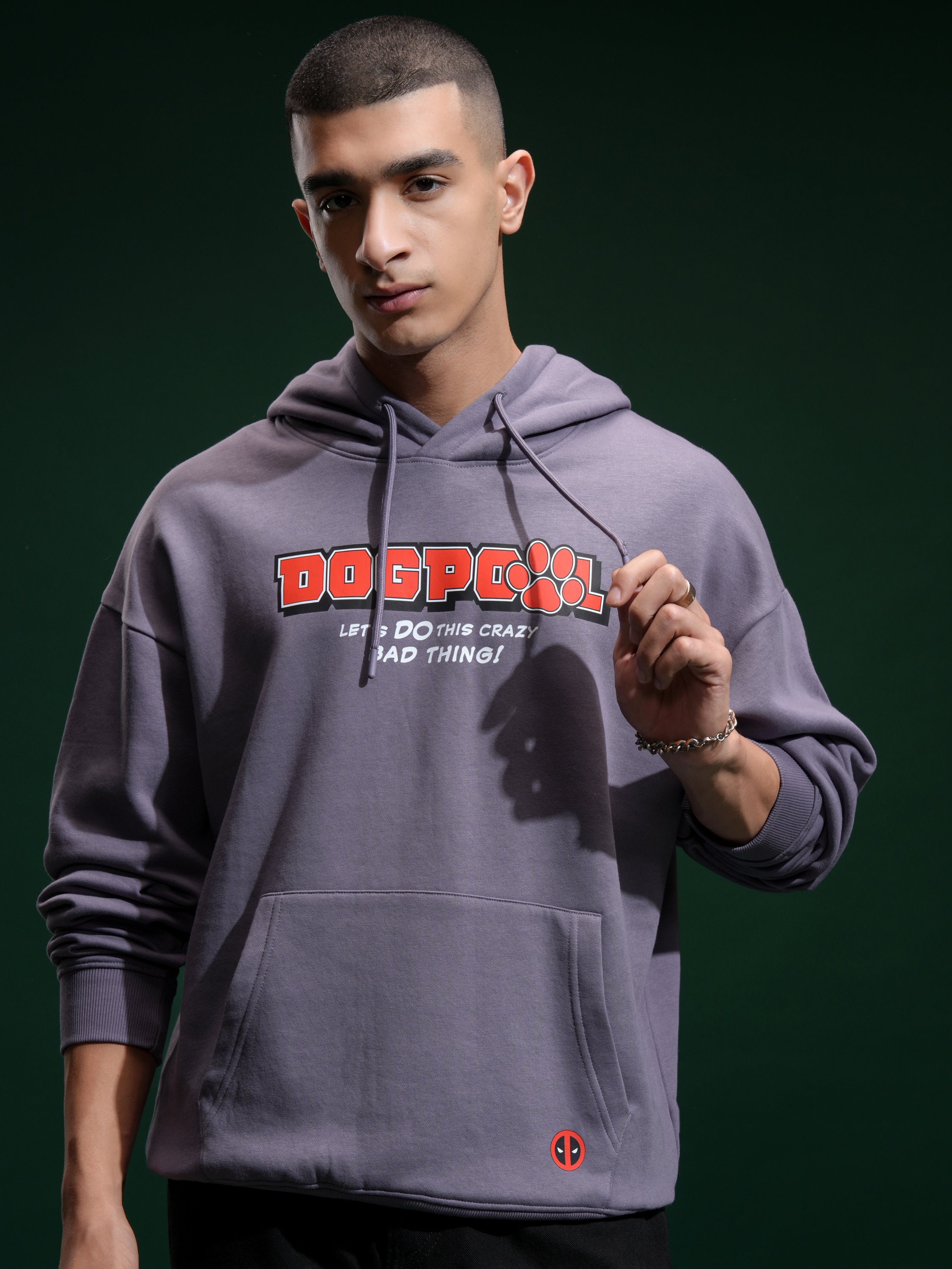 Marvel By Highlander Men Purple Deadpool Hooded Pullover Sweatshirt - Purple - Image 3