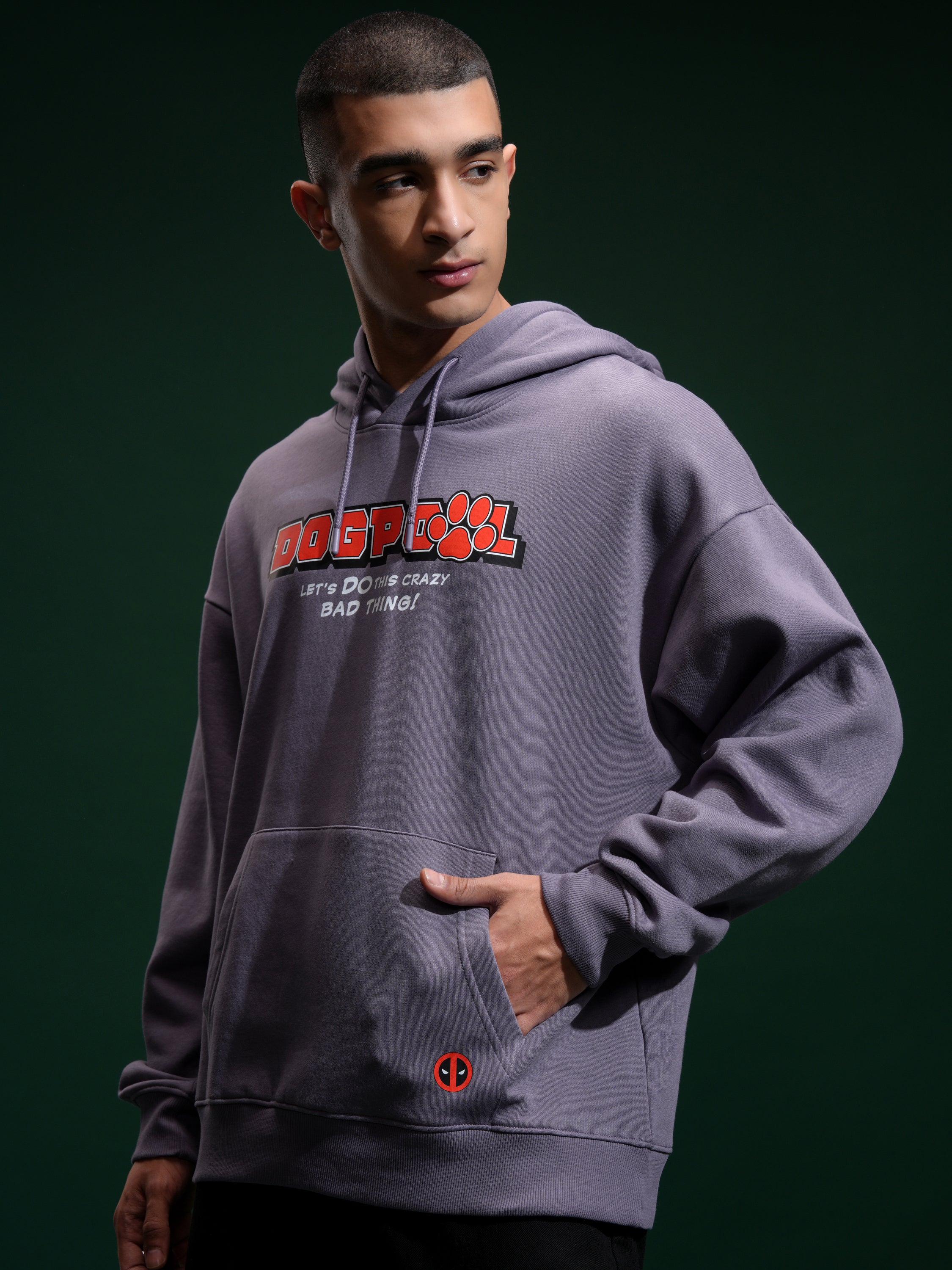 Marvel By Highlander Men Purple Deadpool Hooded Pullover Sweatshirt - Purple - Image 4