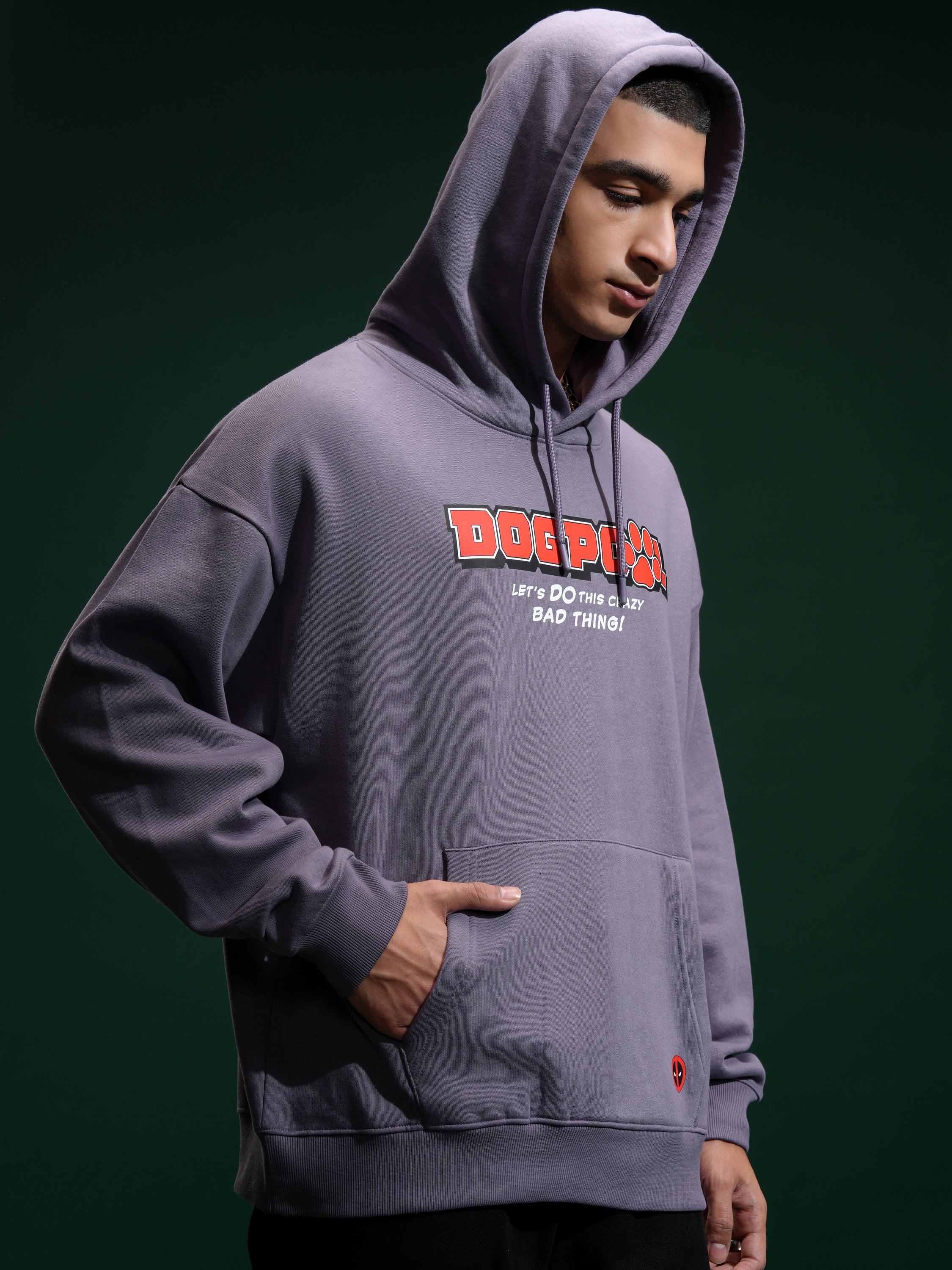 Marvel By Highlander Men Purple Deadpool Hooded Pullover Sweatshirt - Purple - Image 6
