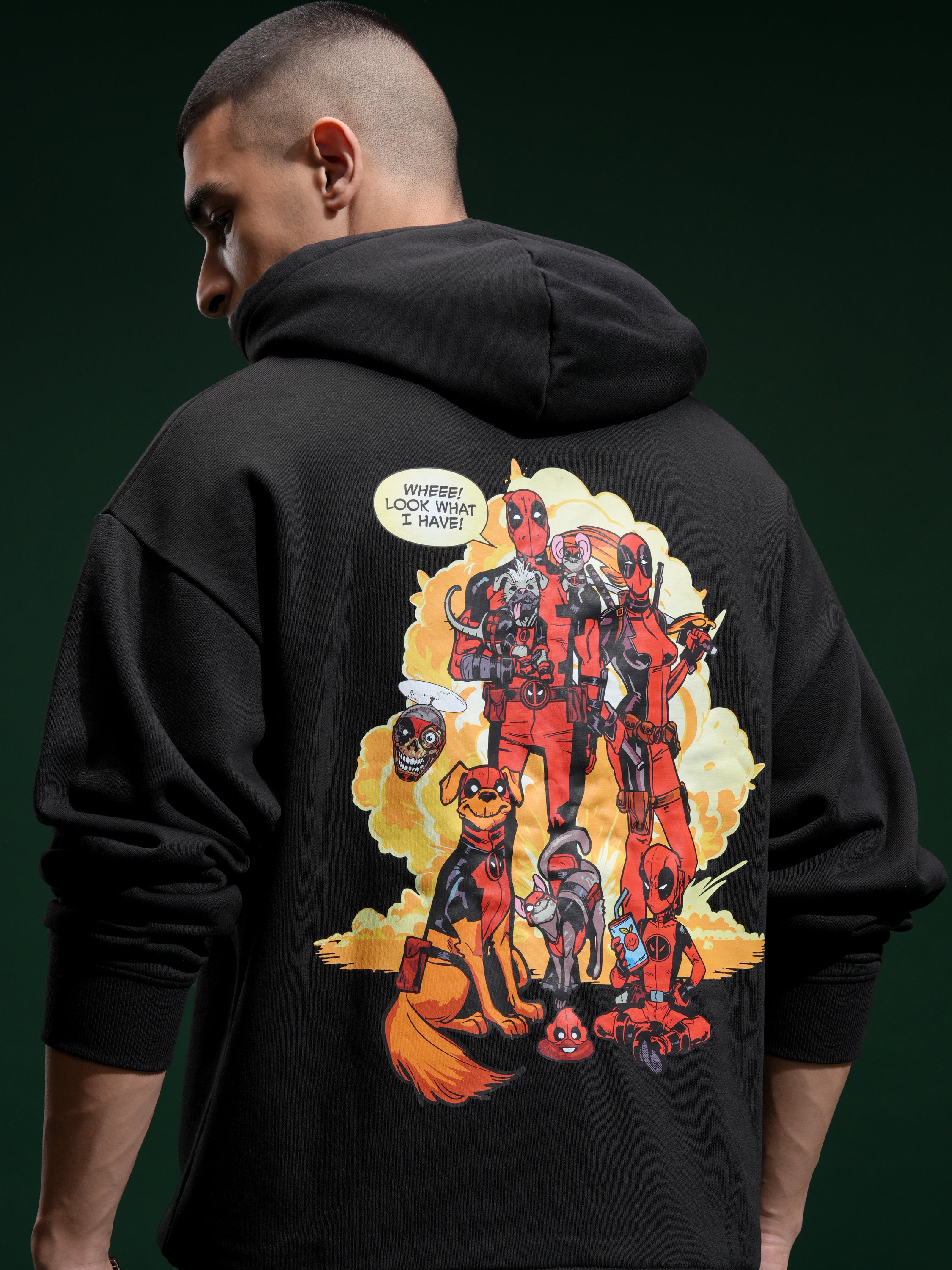 Marvel By Highlander Men Black Deadpool Hooded Pullover Sweatshirt - Black - Image 1