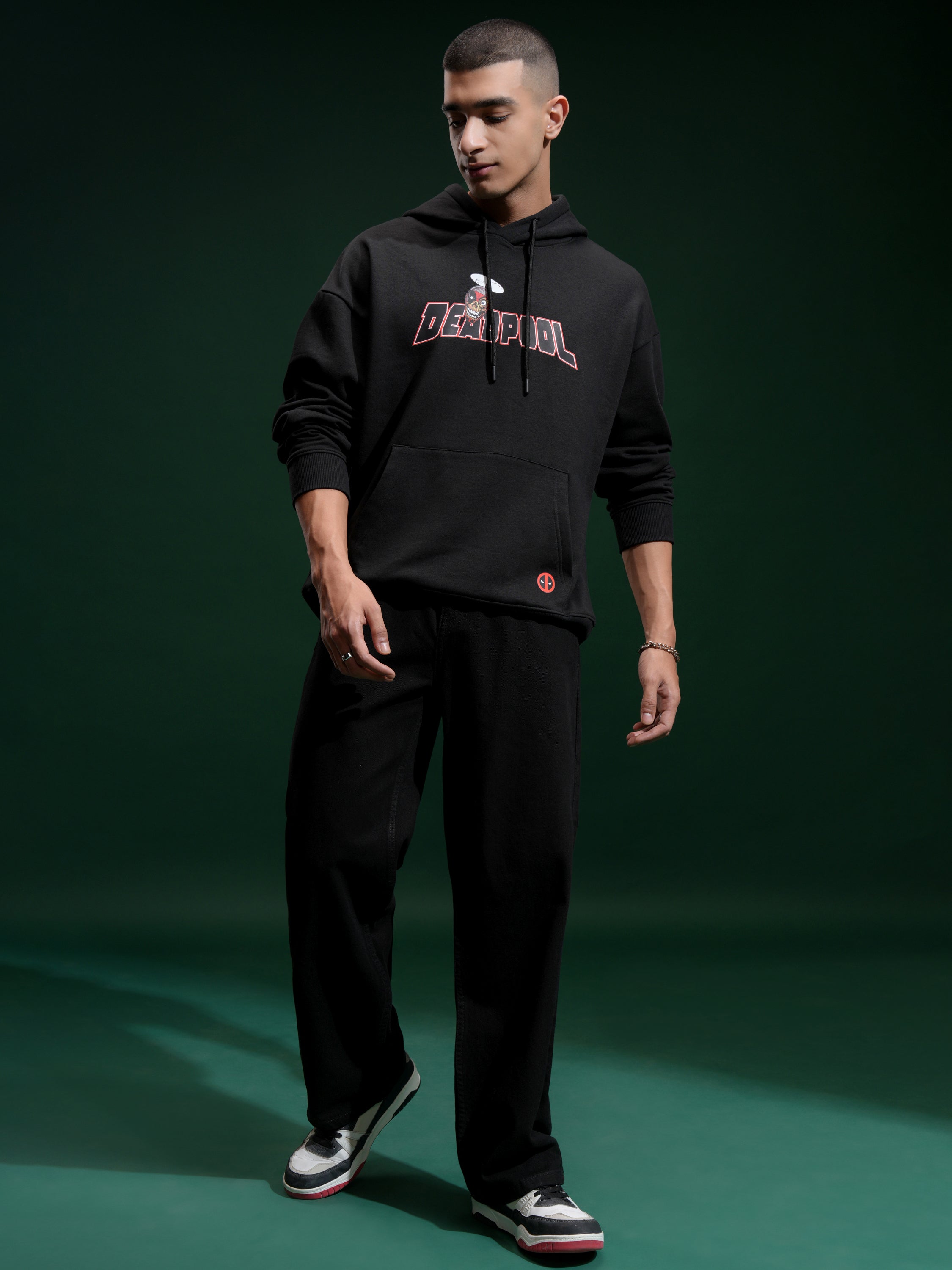 Marvel By Highlander Men Black Deadpool Hooded Pullover Sweatshirt - Black - Image 2
