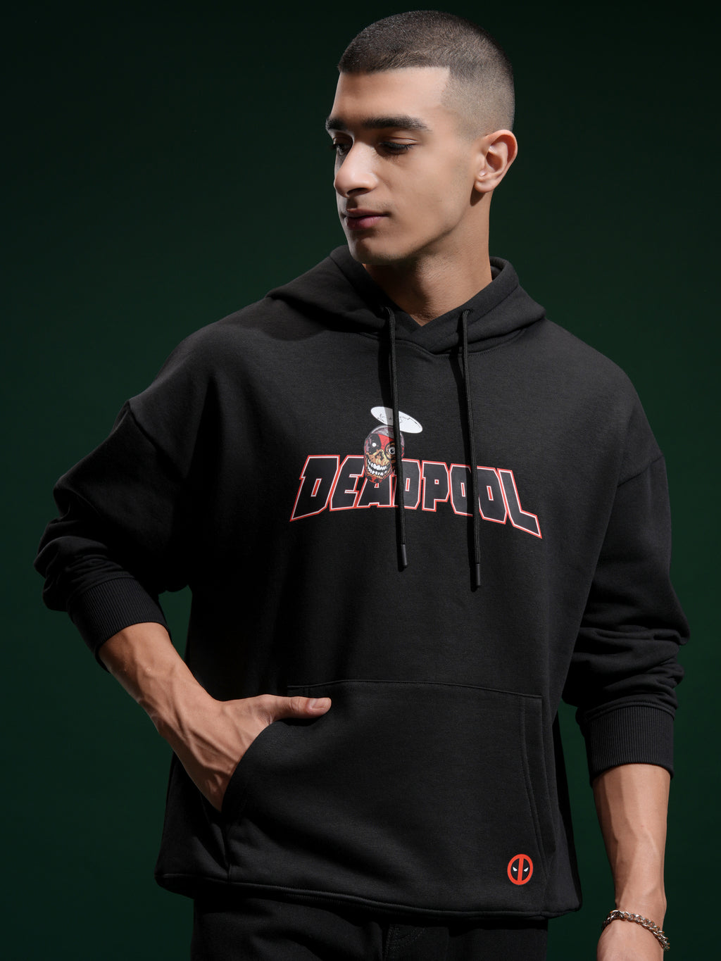 Marvel By Highlander Men Black Deadpool Hooded Pullover Sweatshirt - Black - Image 3