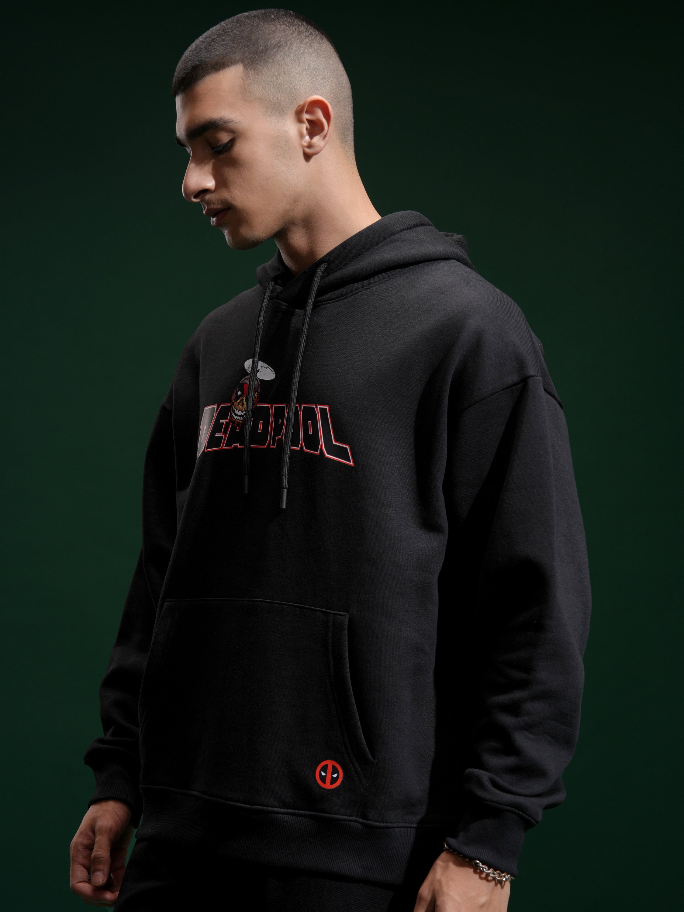 Marvel By Highlander Men Black Deadpool Hooded Pullover Sweatshirt - Black - Image 4