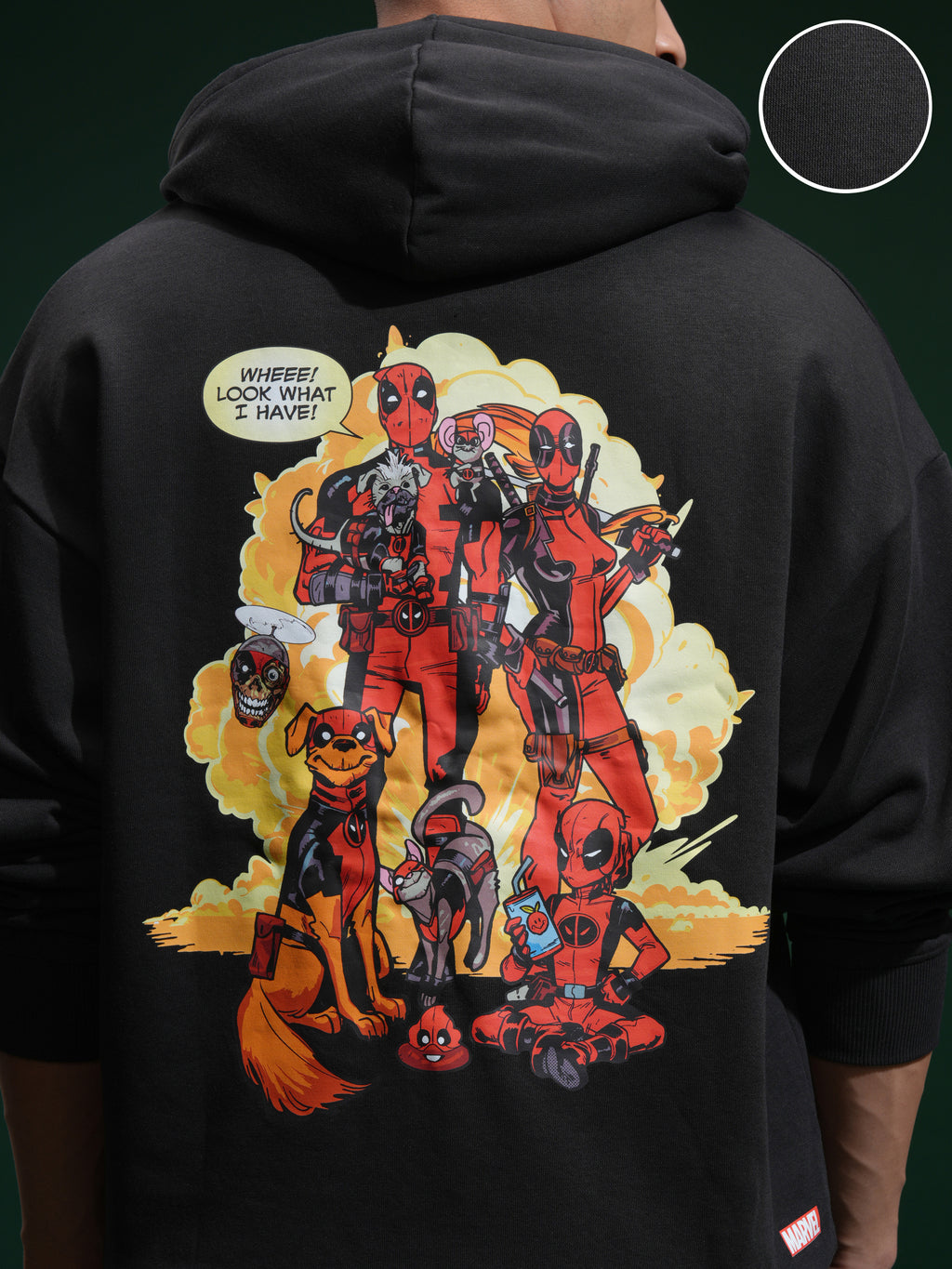 Marvel By Highlander Men Black Deadpool Hooded Pullover Sweatshirt - Black - Image 5