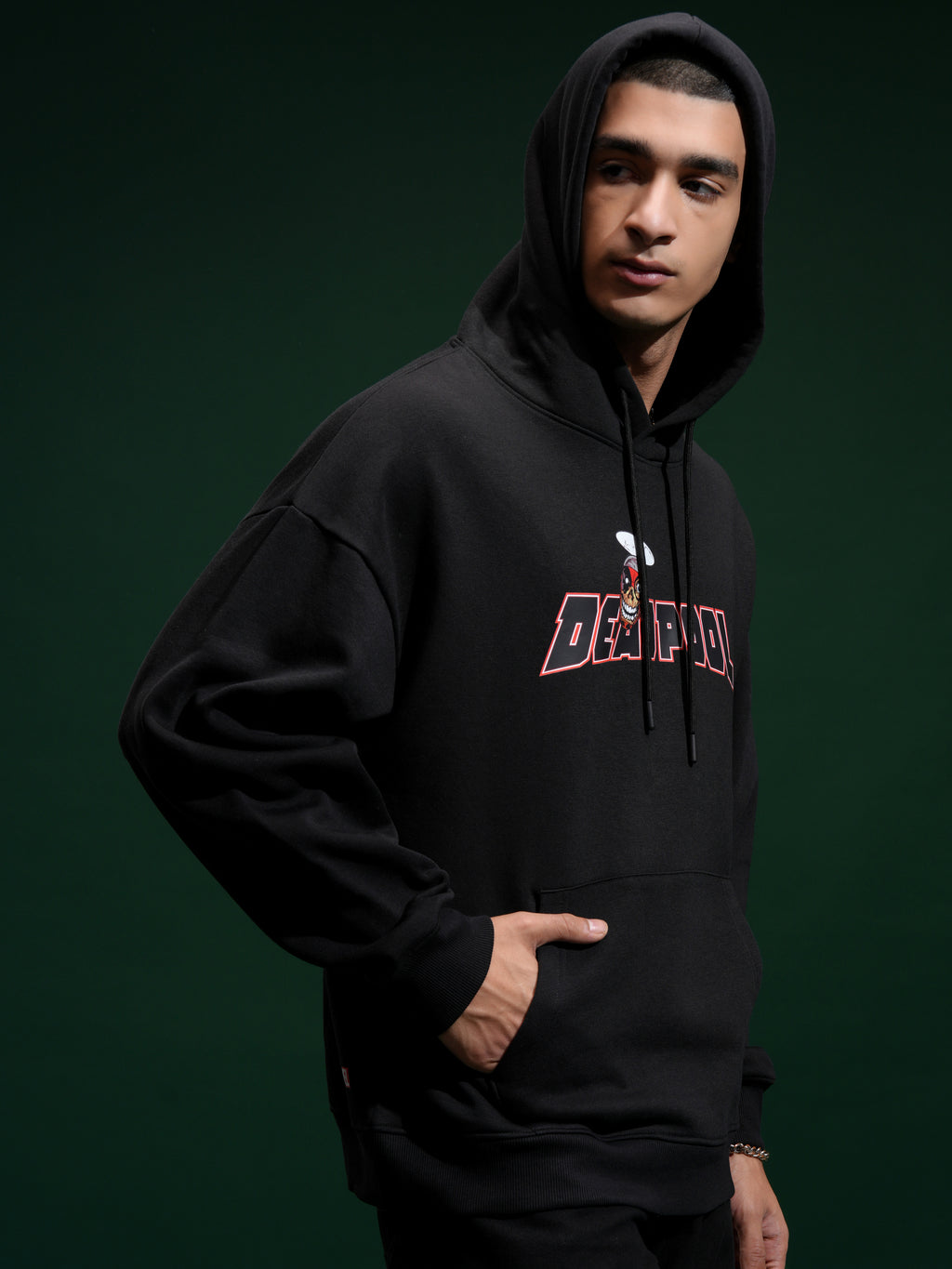 Marvel By Highlander Men Black Deadpool Hooded Pullover Sweatshirt - Black - Image 6