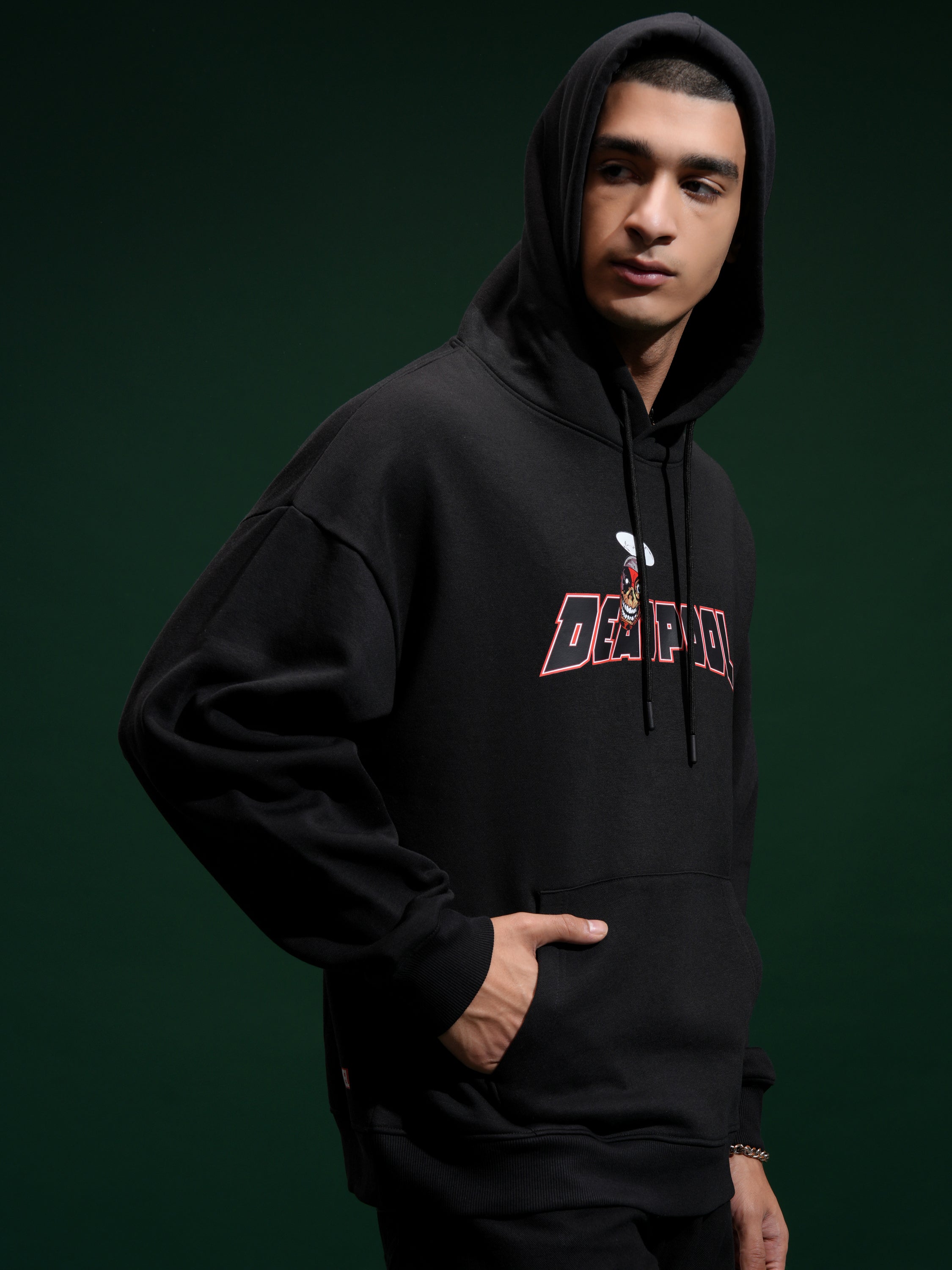 Marvel By Highlander Men Black Deadpool Hooded Pullover Sweatshirt - Black - Image 6
