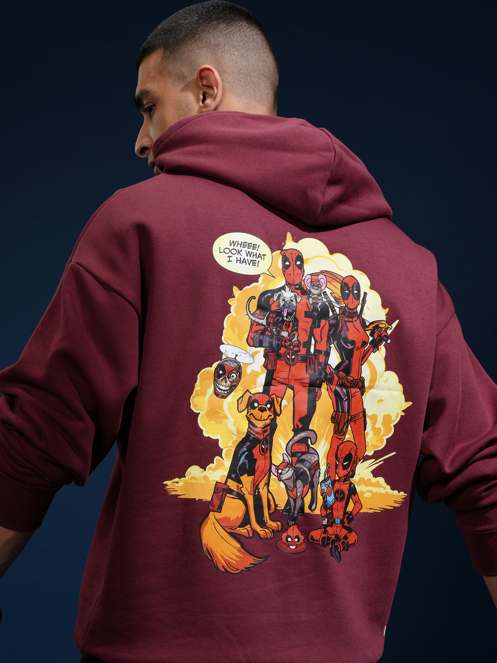 Marvel By Highlander Men Maroon Deadpool Hooded Pullover Sweatshirt - Maroon - Image 1
