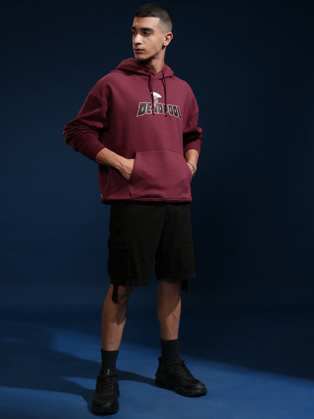 Marvel By Highlander Men Maroon Deadpool Hooded Pullover Sweatshirt - Maroon - Image 2