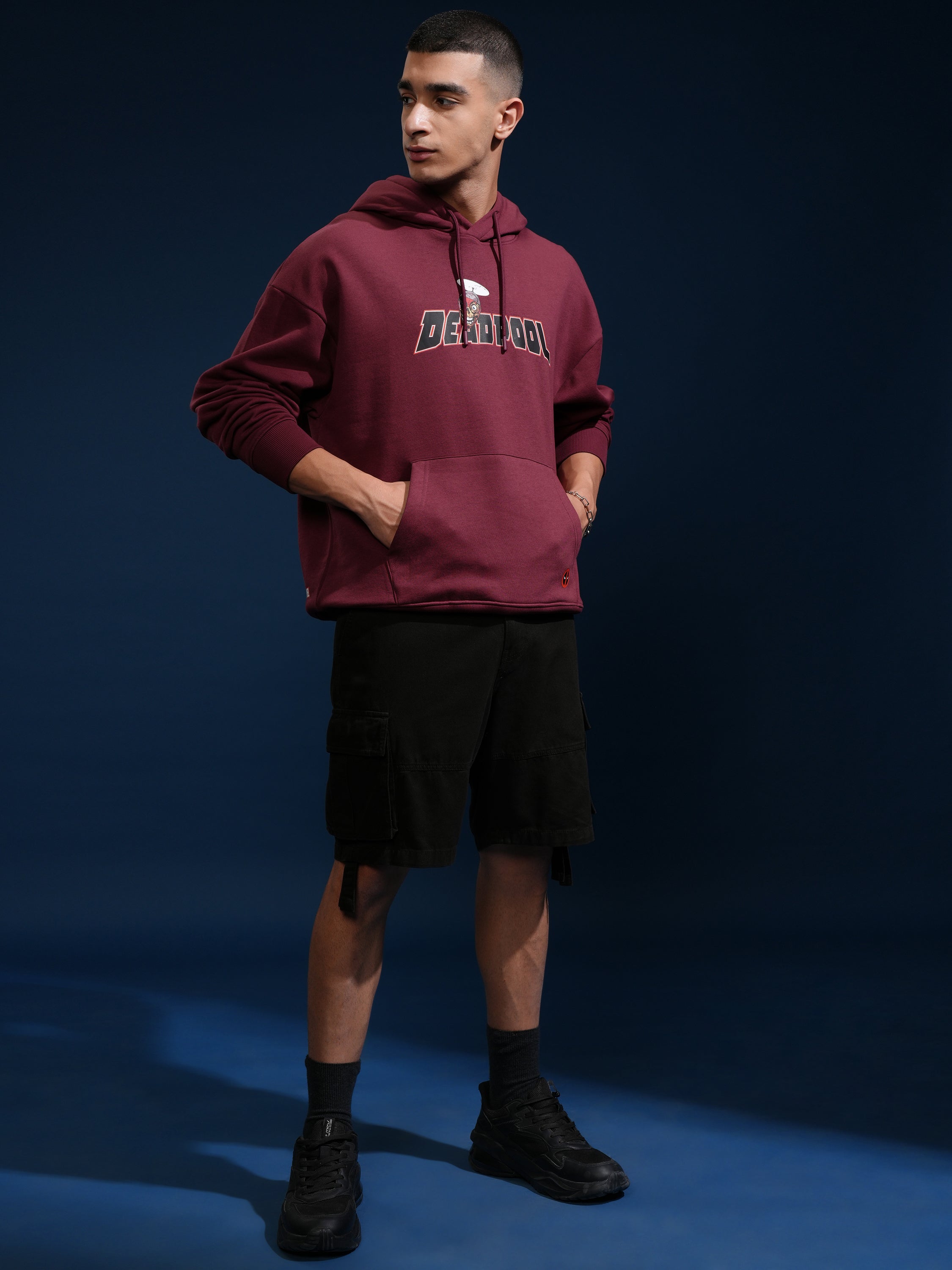 Marvel By Highlander Men Maroon Deadpool Hooded Pullover Sweatshirt - Maroon - Image 2