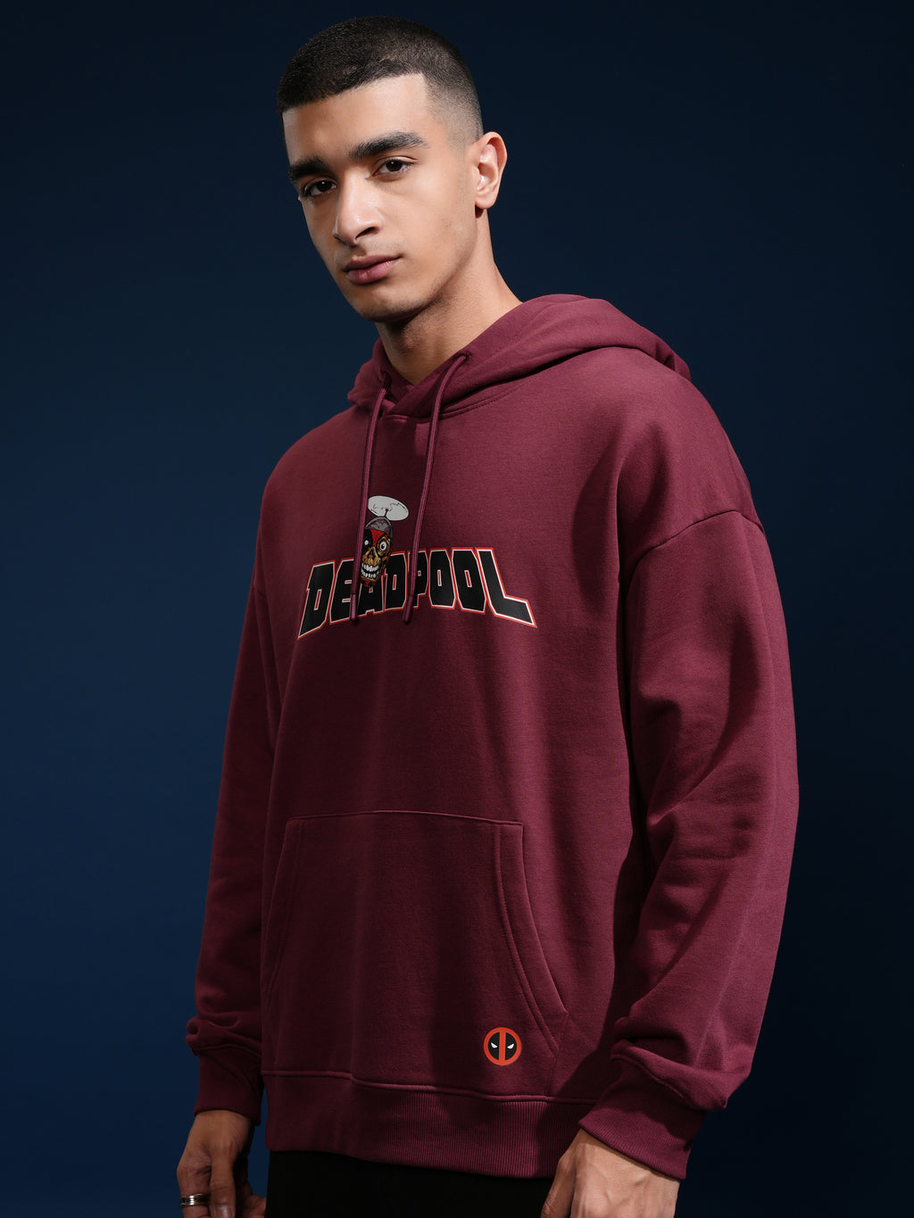 Marvel By Highlander Men Maroon Deadpool Hooded Pullover Sweatshirt - Maroon - Image 4
