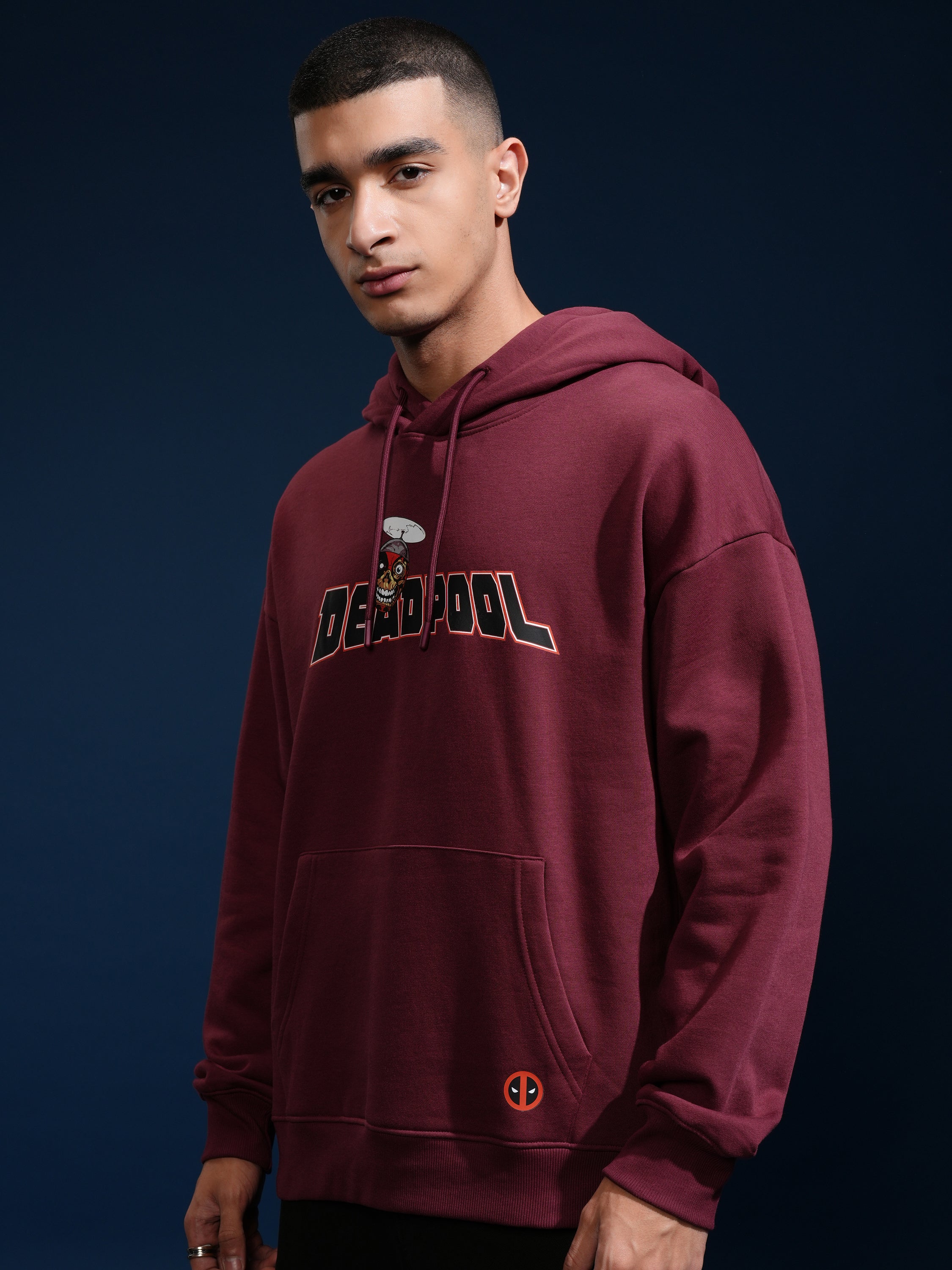Marvel By Highlander Men Maroon Deadpool Hooded Pullover Sweatshirt - Maroon - Image 4