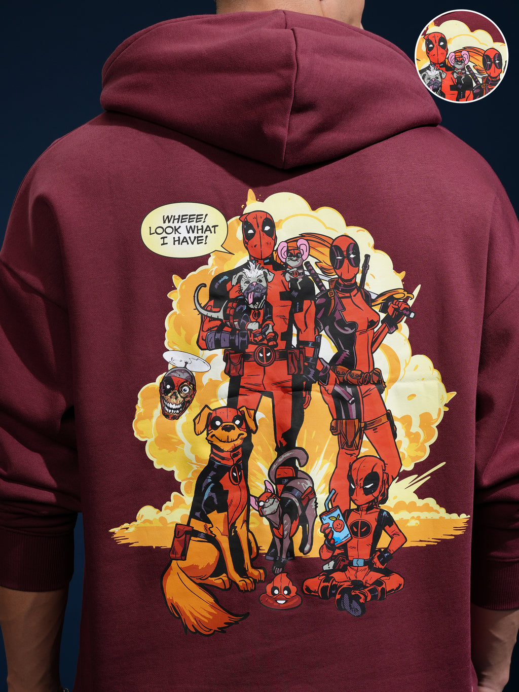 Marvel By Highlander Men Maroon Deadpool Hooded Pullover Sweatshirt - Maroon - Image 5