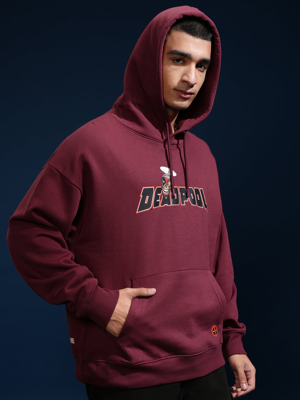 Marvel By Highlander Men Maroon Deadpool Hooded Pullover Sweatshirt - Maroon - Image 6