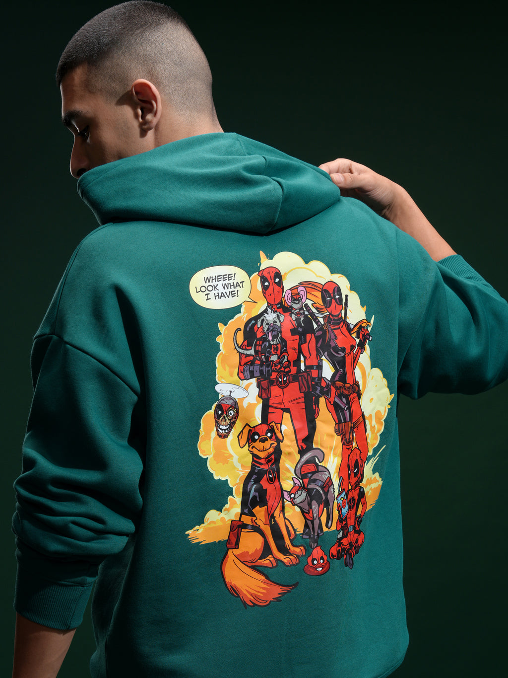 Marvel By Highlander Men Green Deadpool Hooded Pullover Sweatshirt - Green - Image 1