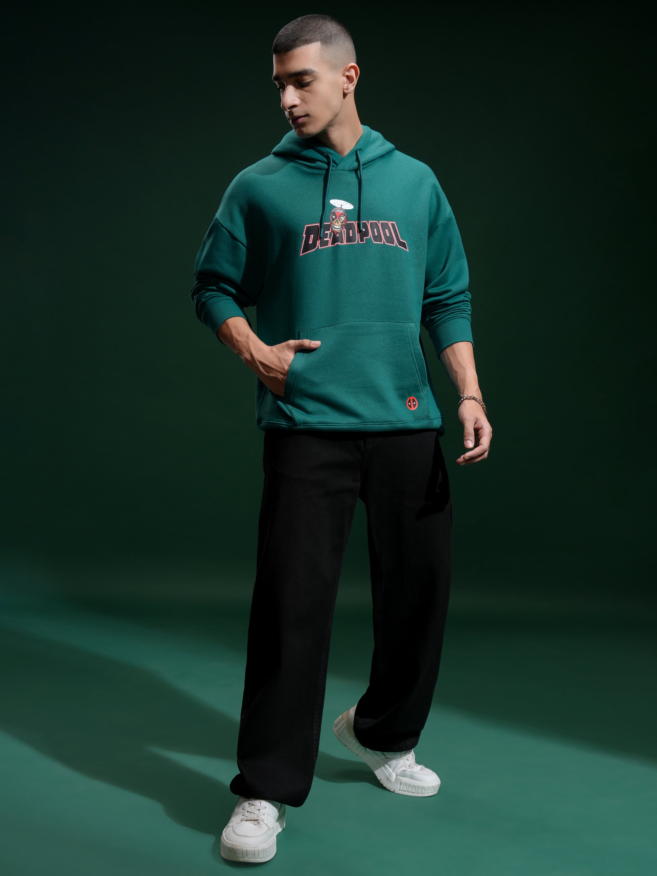 Marvel By Highlander Men Green Deadpool Hooded Pullover Sweatshirt - Green - Image 2