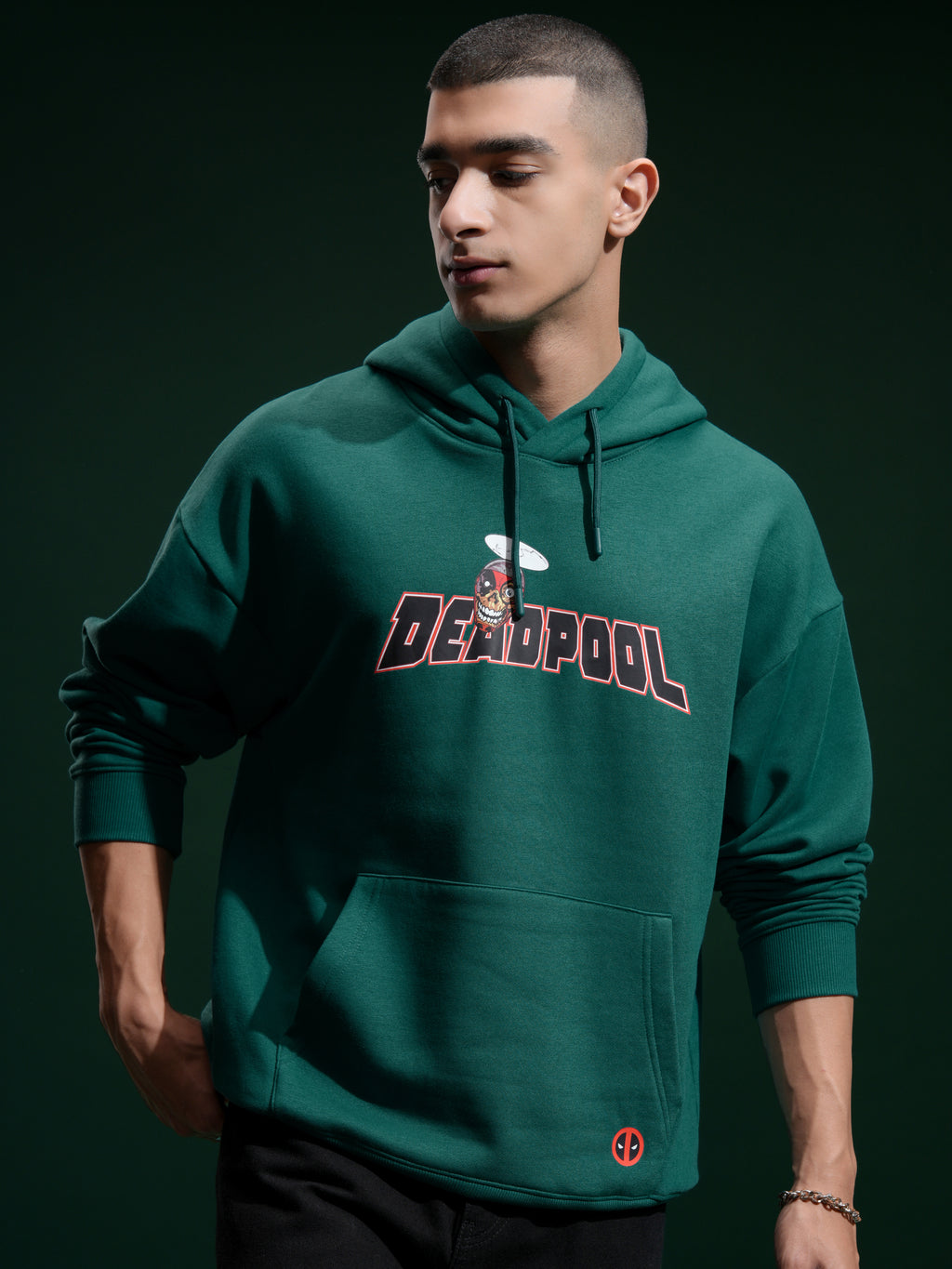 Marvel By Highlander Men Green Deadpool Hooded Pullover Sweatshirt - Green - Image 3