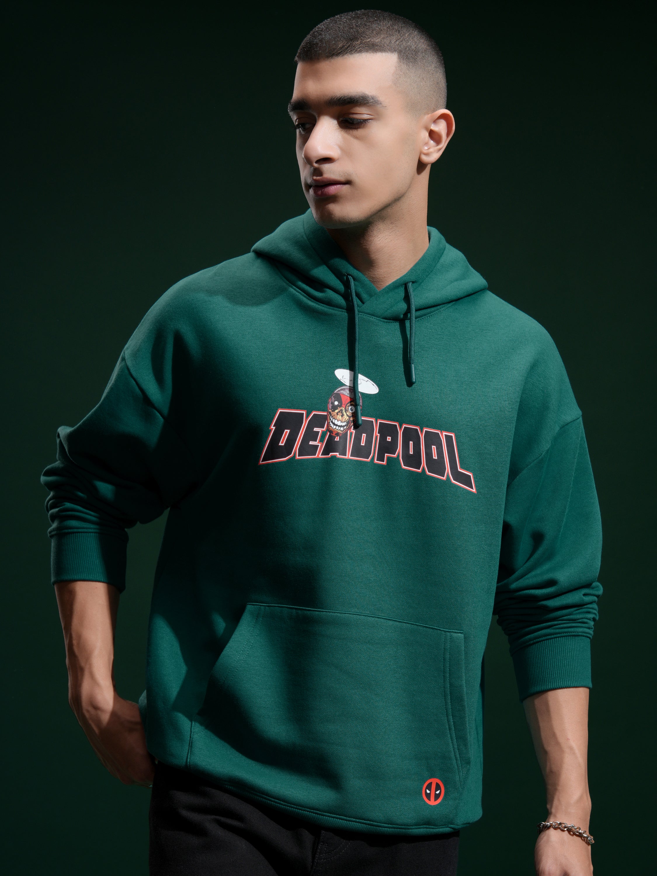 Marvel By Highlander Men Green Deadpool Hooded Pullover Sweatshirt - Green - Image 3