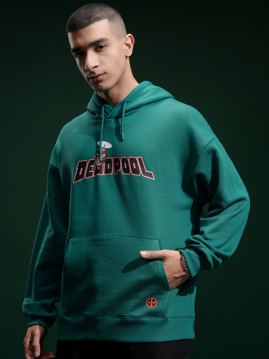 Marvel By Highlander Men Green Deadpool Hooded Pullover Sweatshirt - Green - Image 4