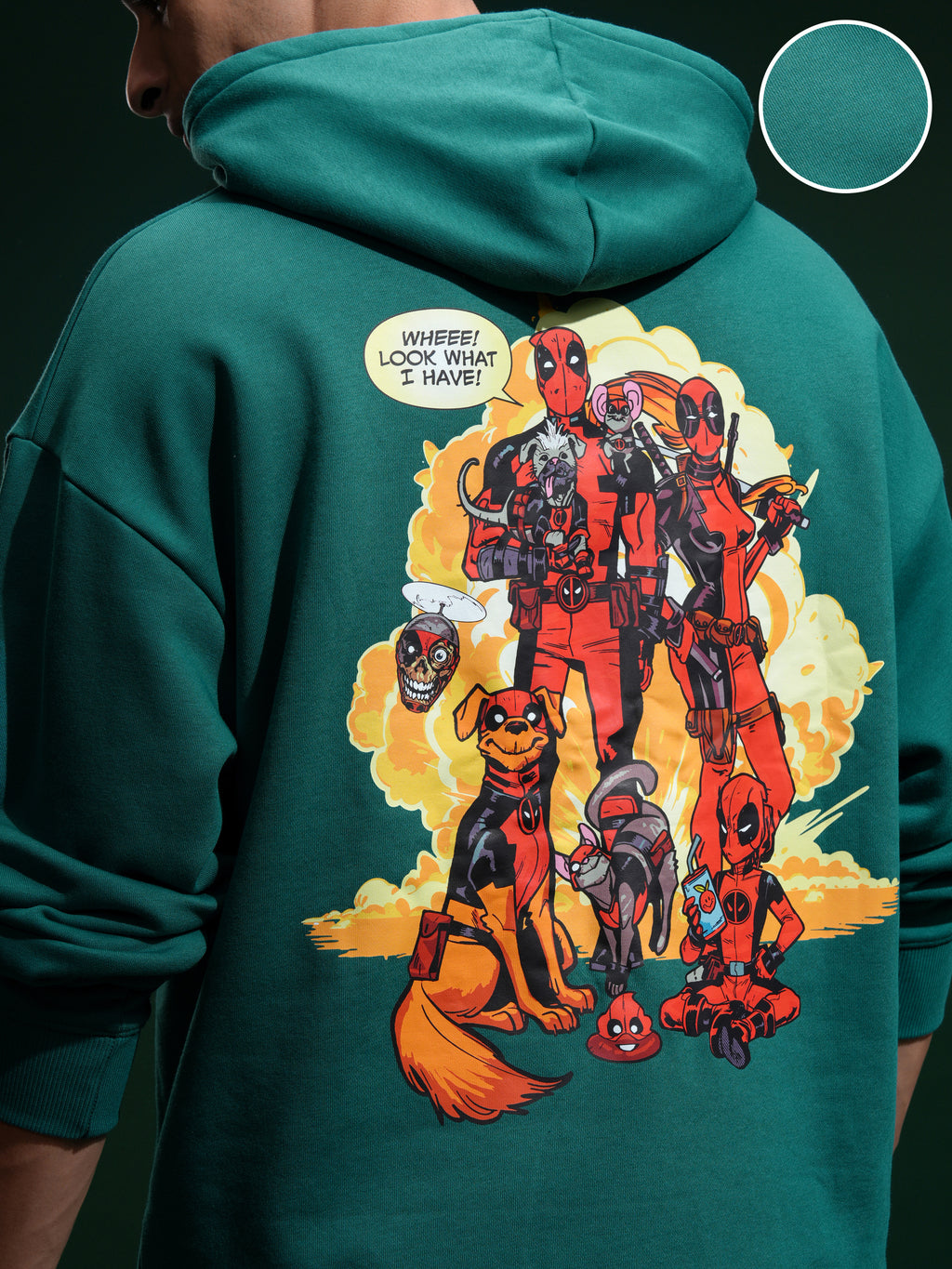 Marvel By Highlander Men Green Deadpool Hooded Pullover Sweatshirt - Green - Image 5