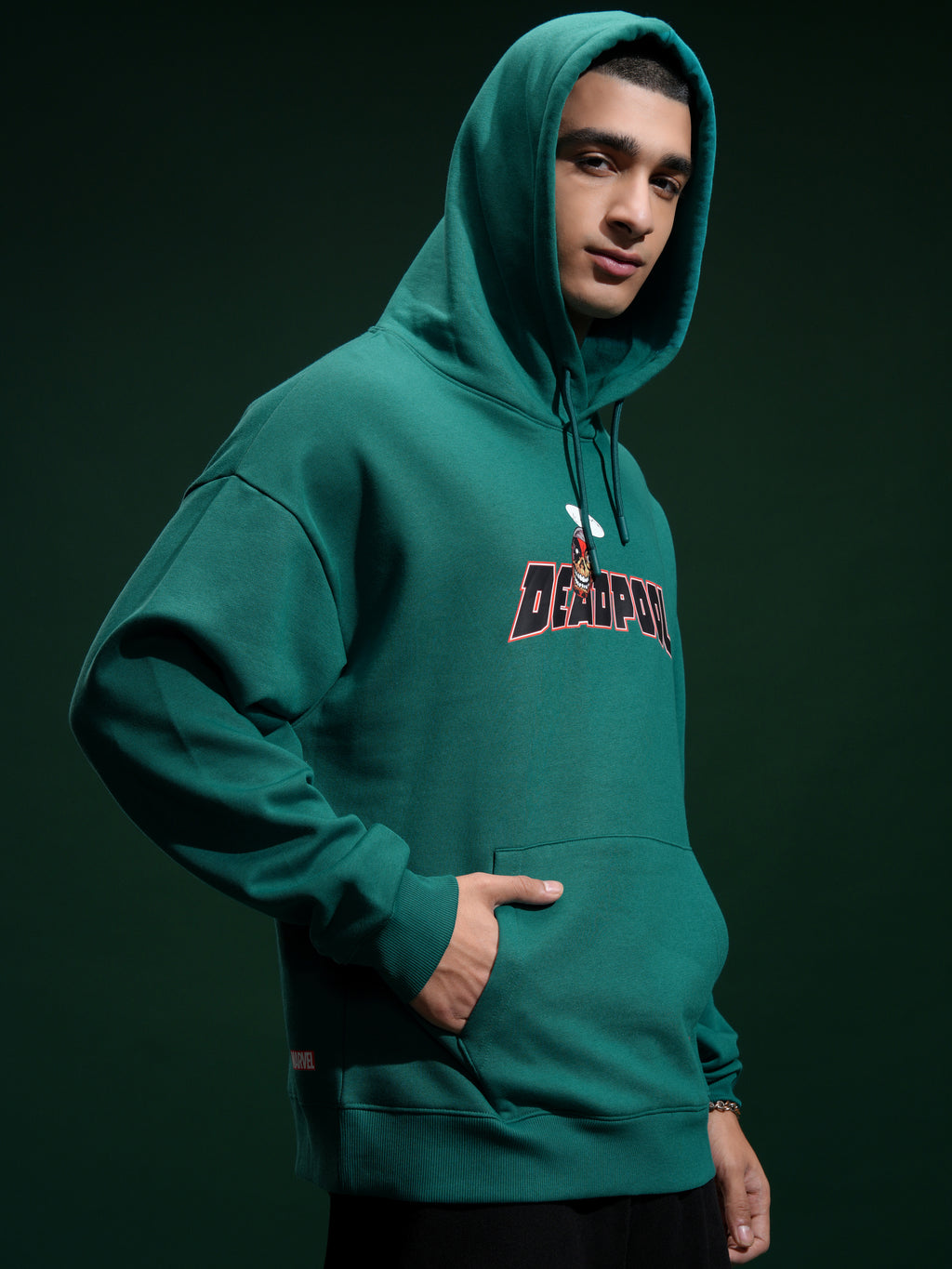 Marvel By Highlander Men Green Deadpool Hooded Pullover Sweatshirt - Green - Image 6