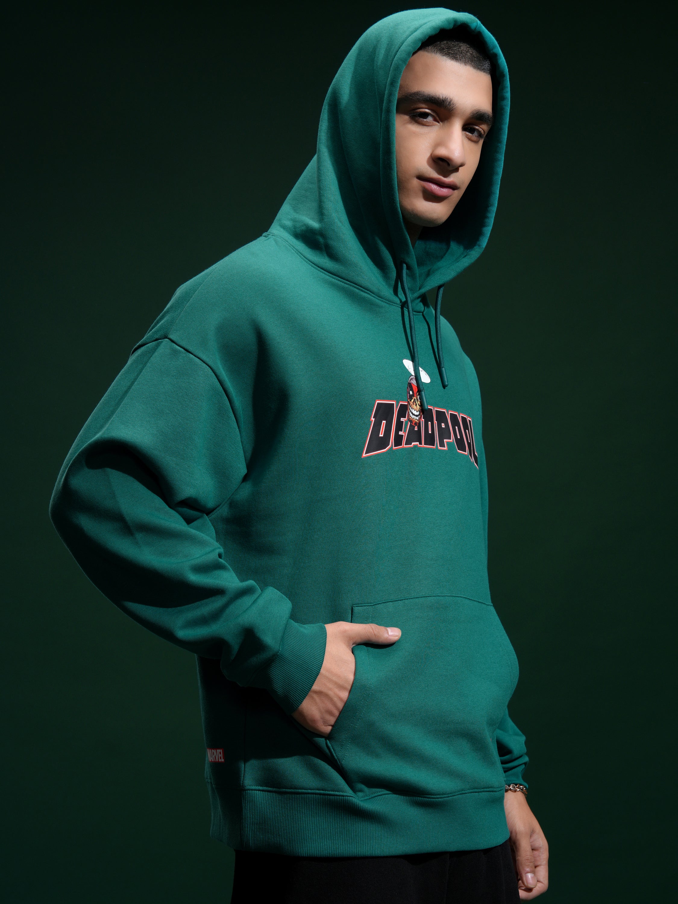 Marvel By Highlander Men Green Deadpool Hooded Pullover Sweatshirt - Green - Image 6