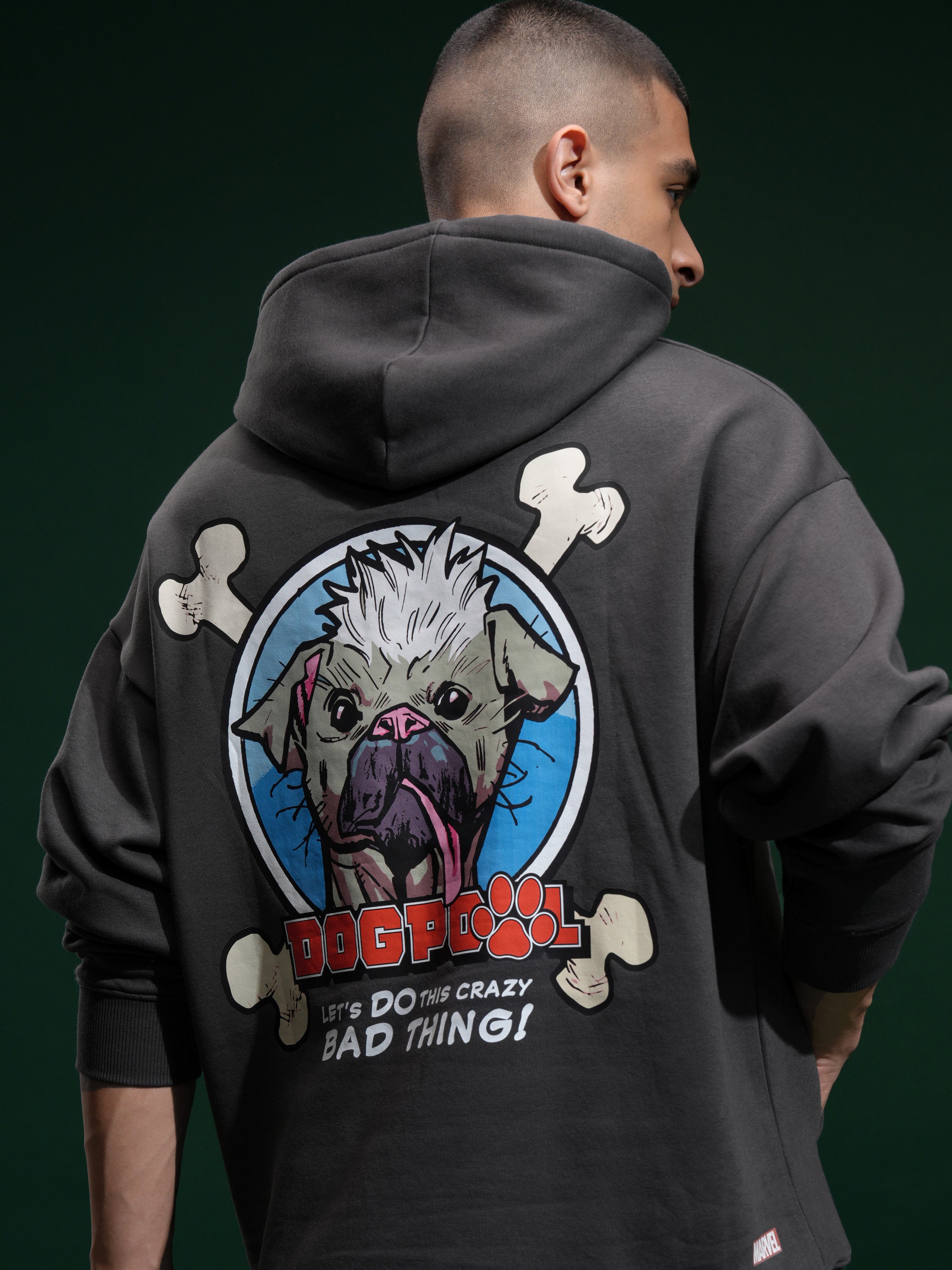 Marvel By Highlander Men Grey Deadpool Hooded Pullover Sweatshirt - Grey - Image 1
