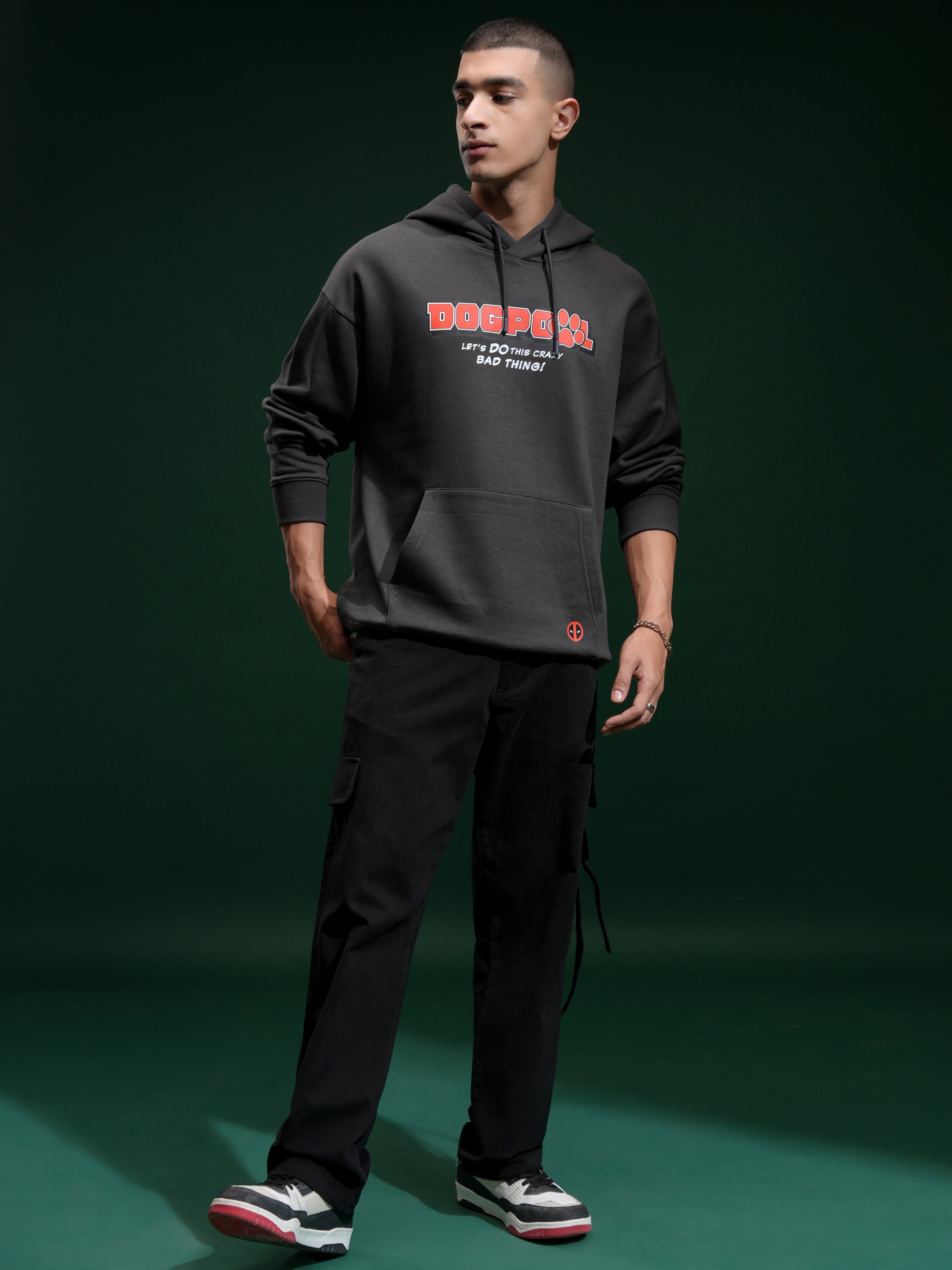 Marvel By Highlander Men Grey Deadpool Hooded Pullover Sweatshirt - Grey - Image 2