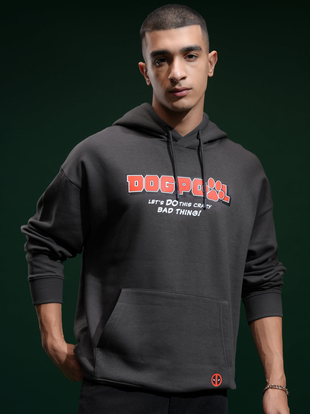 Marvel By Highlander Men Grey Deadpool Hooded Pullover Sweatshirt - Grey - Image 3