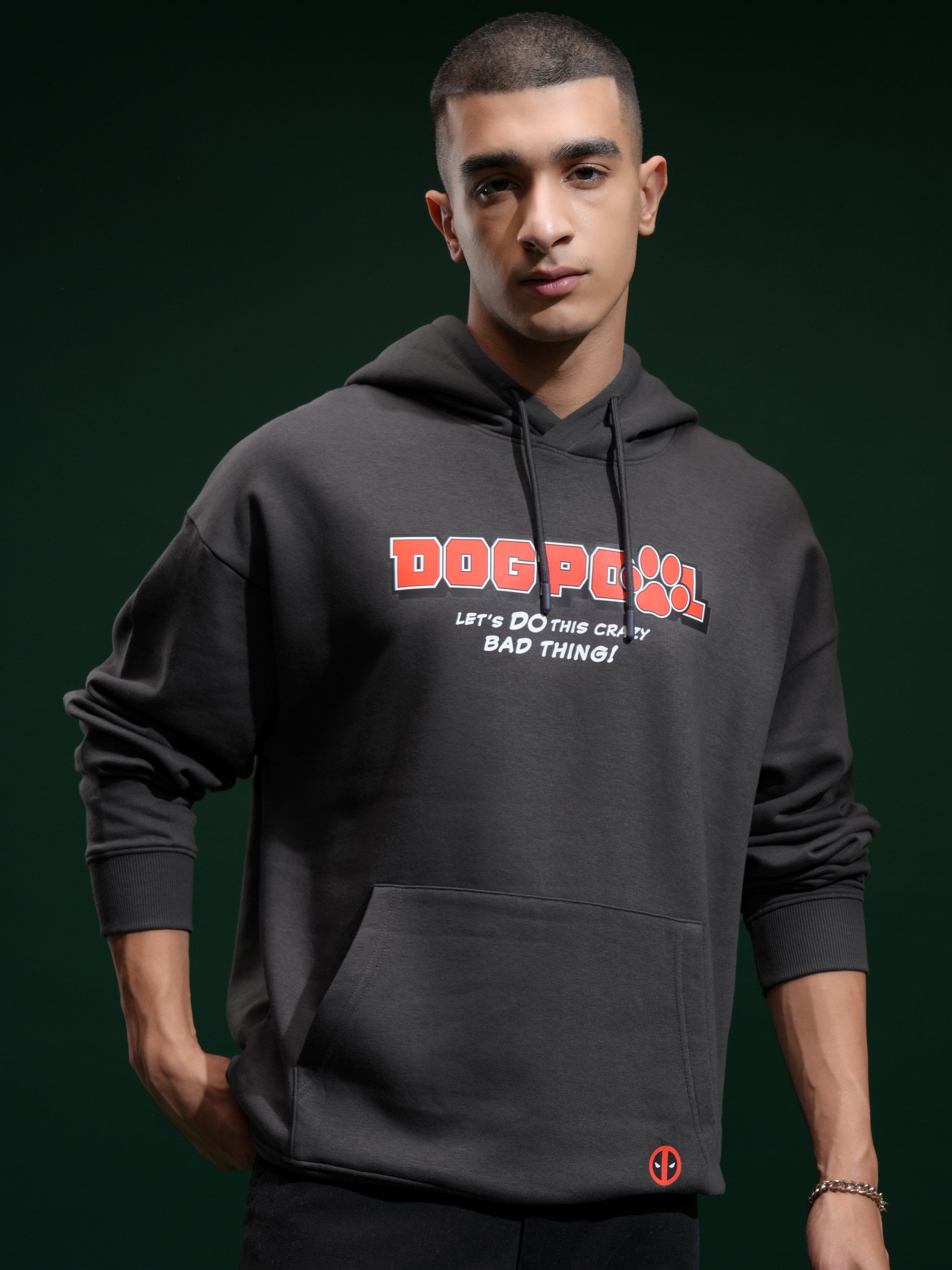 Marvel By Highlander Men Grey Deadpool Hooded Pullover Sweatshirt - Grey - Image 3