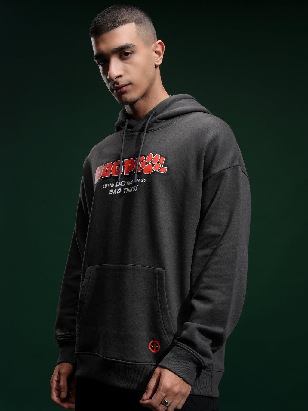 Marvel By Highlander Men Grey Deadpool Hooded Pullover Sweatshirt - Grey - Image 4