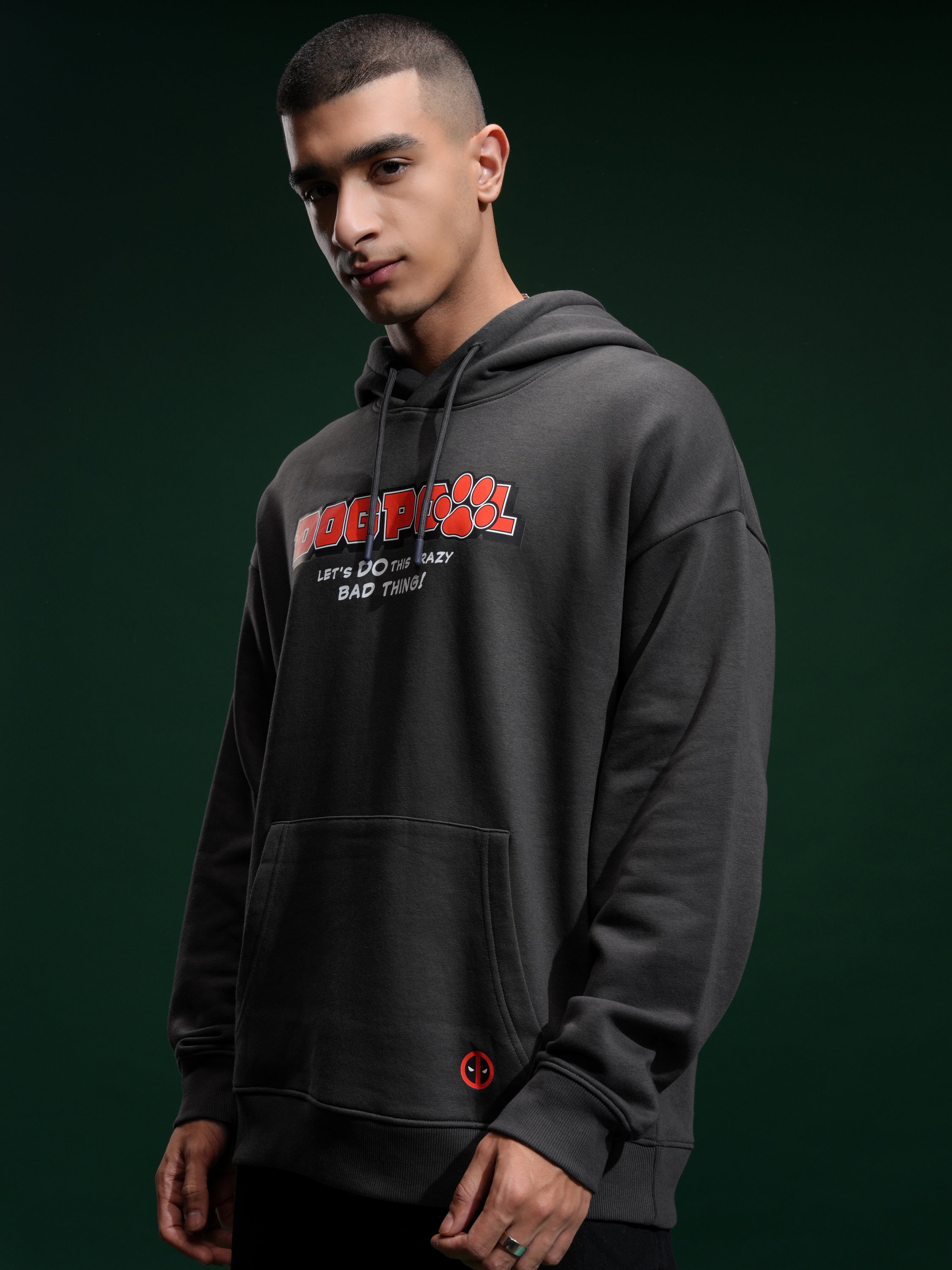 Marvel By Highlander Men Grey Deadpool Hooded Pullover Sweatshirt - Grey - Image 4