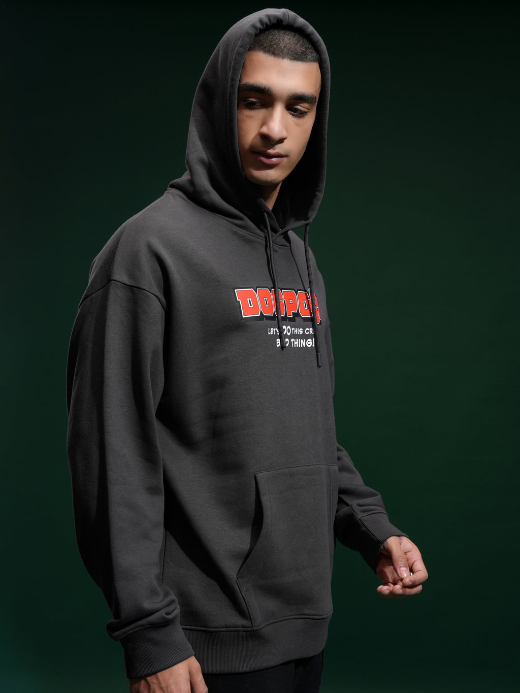 Marvel By Highlander Men Grey Deadpool Hooded Pullover Sweatshirt - Grey - Image 6
