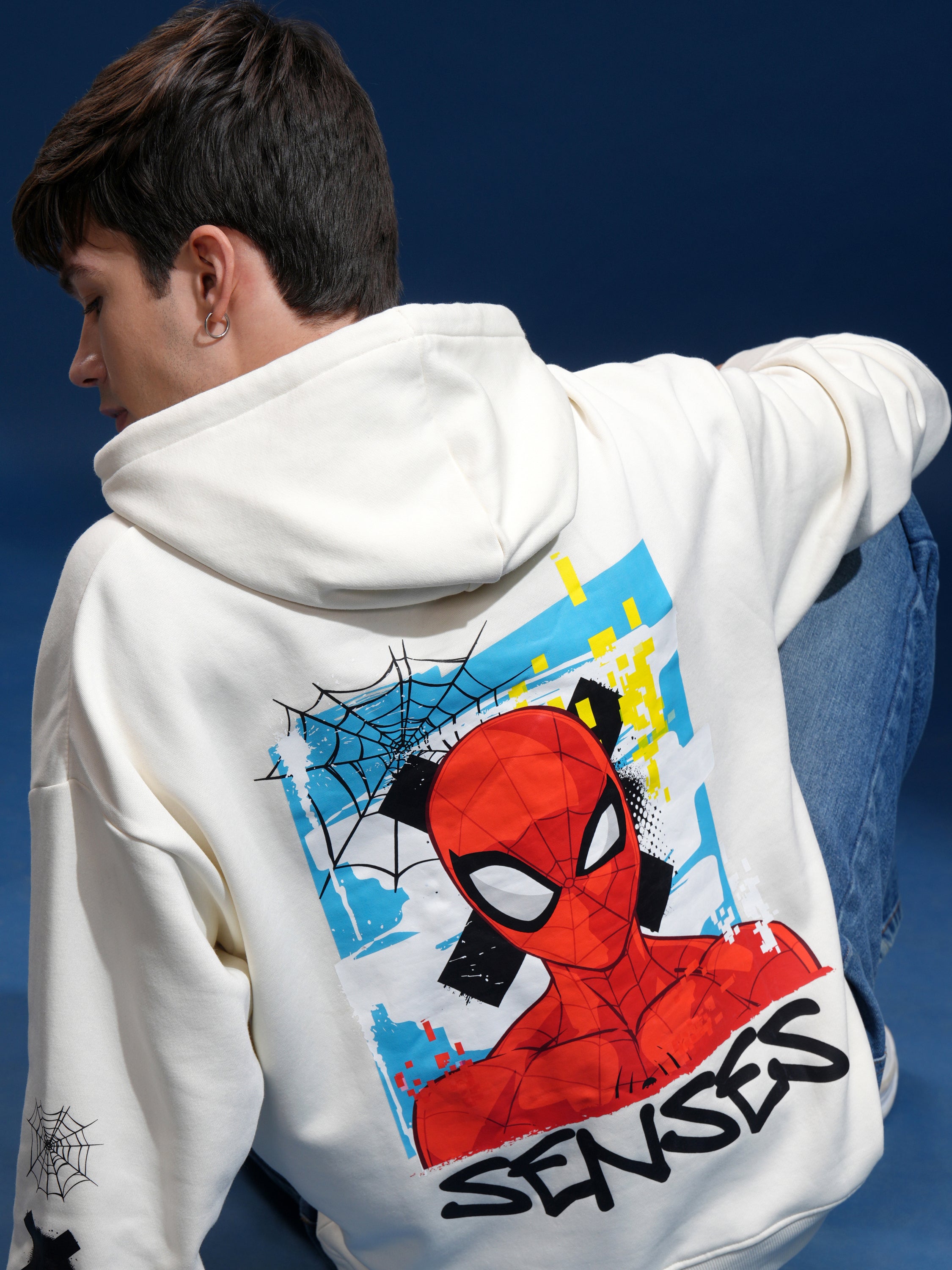 Marvel By Highlander Men White Spider-Man Hooded Pullover Sweatshirt - White - Image 1