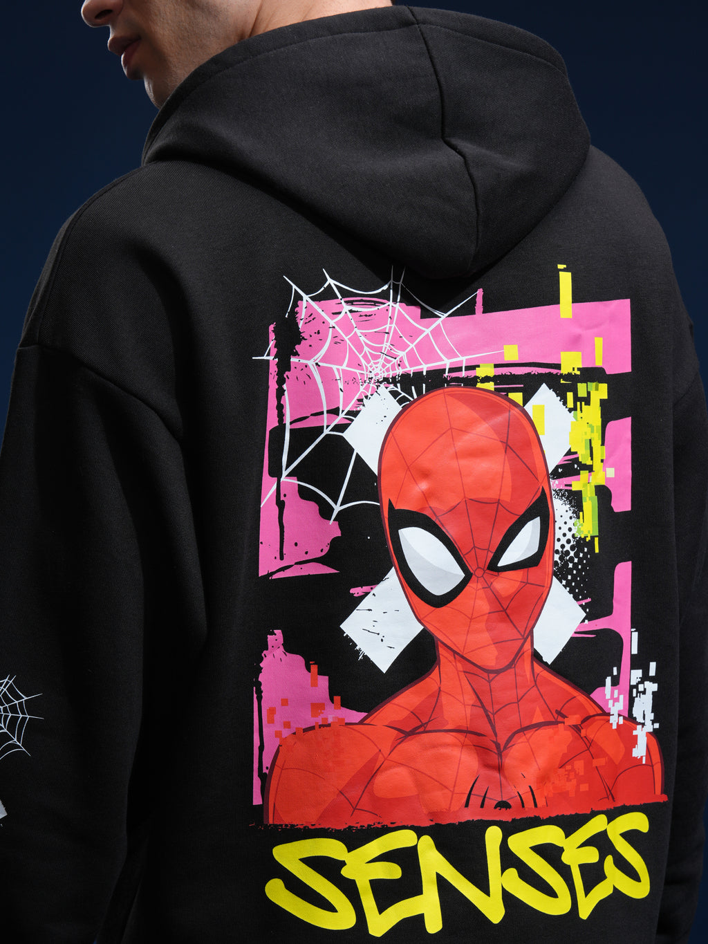 Marvel By Highlander Men Black Spider-Man Hooded Pullover Sweatshirt - Black - Image 7