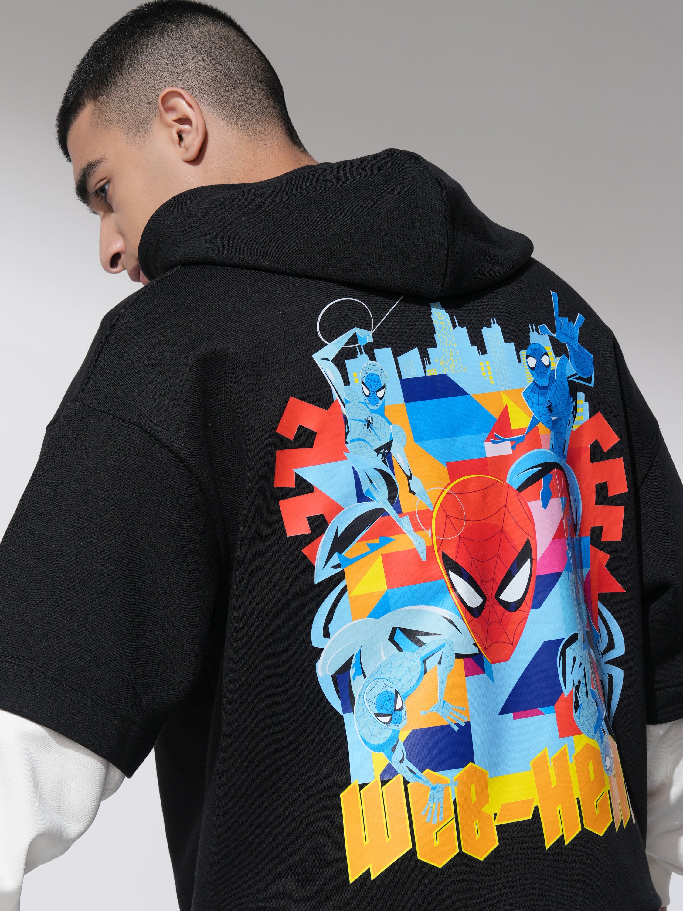 Marvel By Highlander Men Black Spider-Man Hooded Pullover Sweatshirt - Black - Image 1