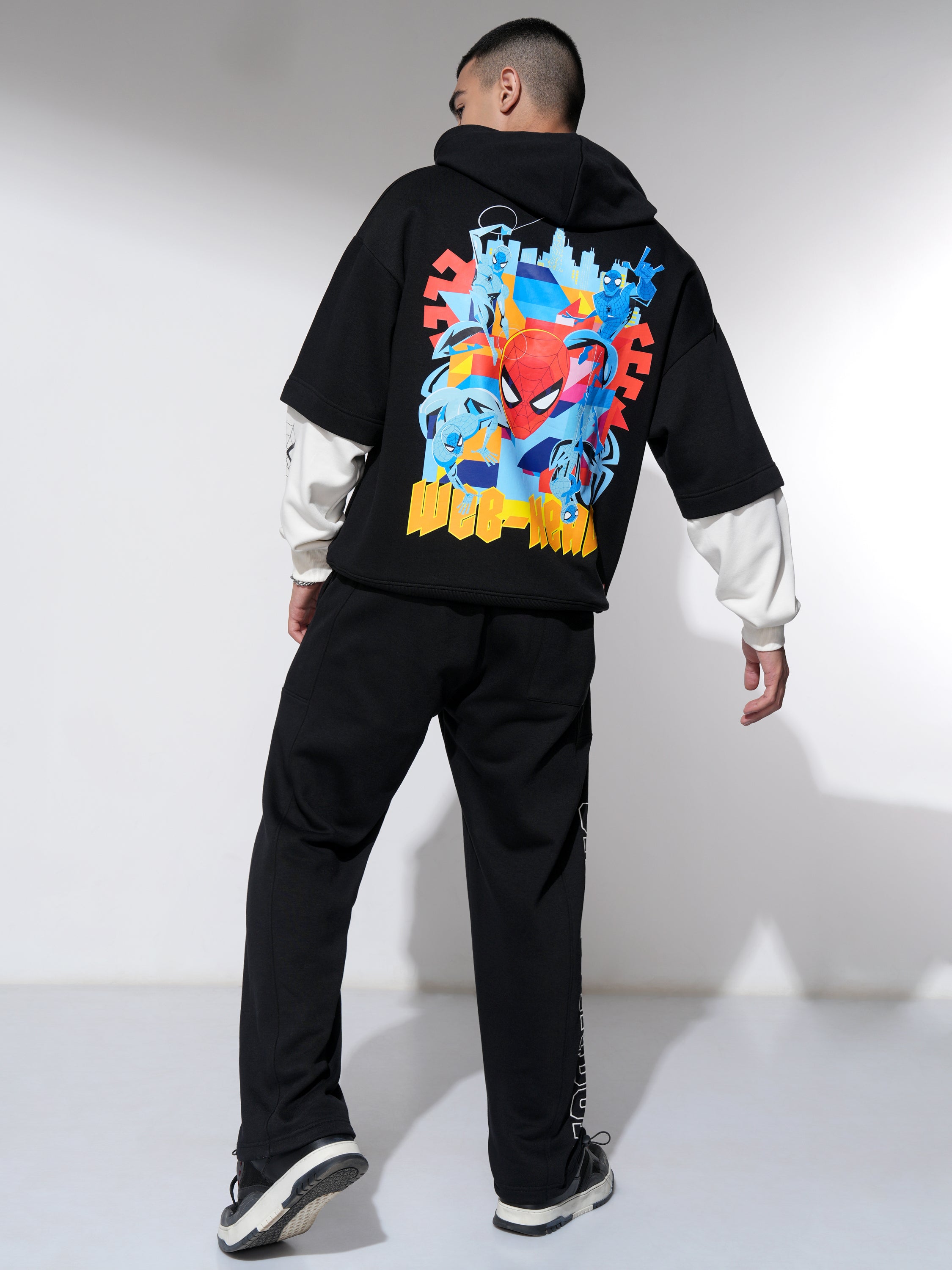 Marvel By Highlander Men Black Spider-Man Hooded Pullover Sweatshirt - Black - Image 2