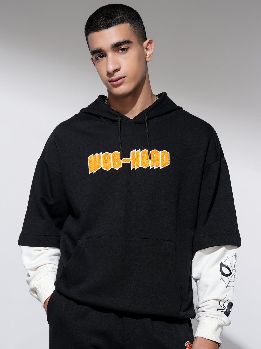 Marvel By Highlander Men Black Spider-Man Hooded Pullover Sweatshirt - Black - Image 3